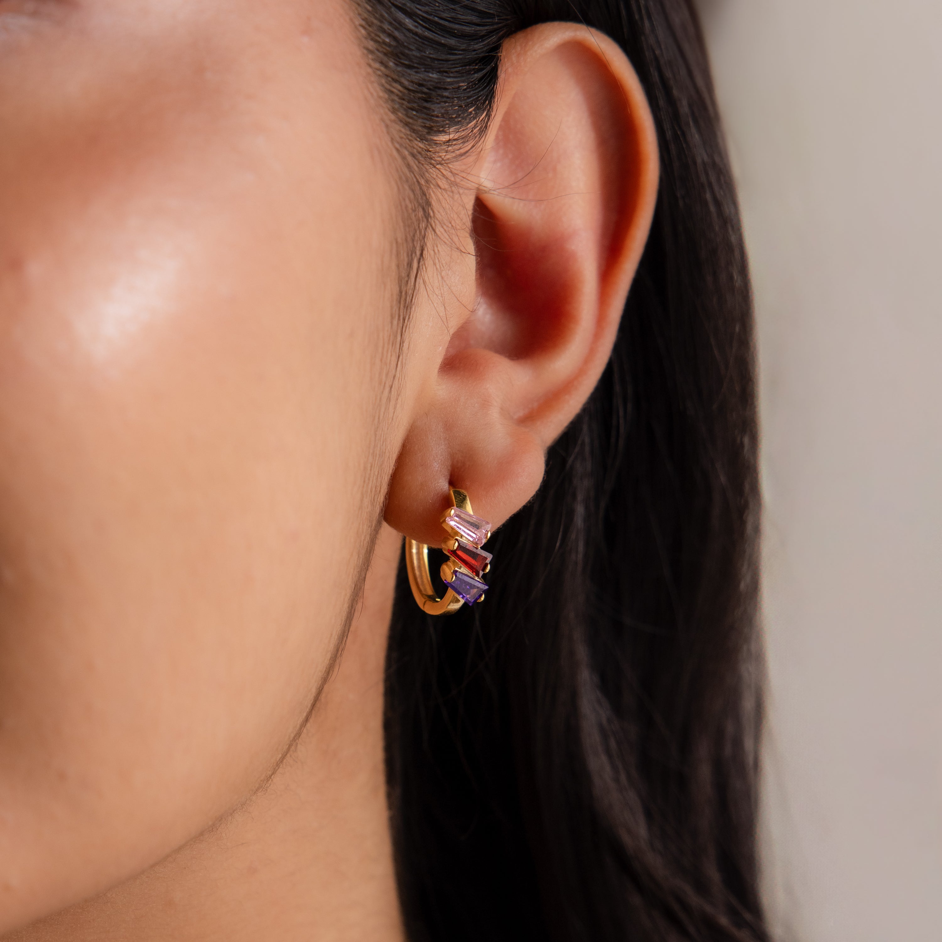 Multiple Tapered Birthstone Huggies