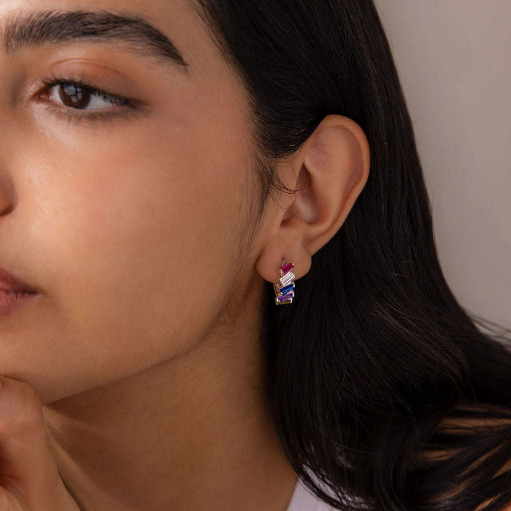 Multiple Tapered Birthstone Huggies