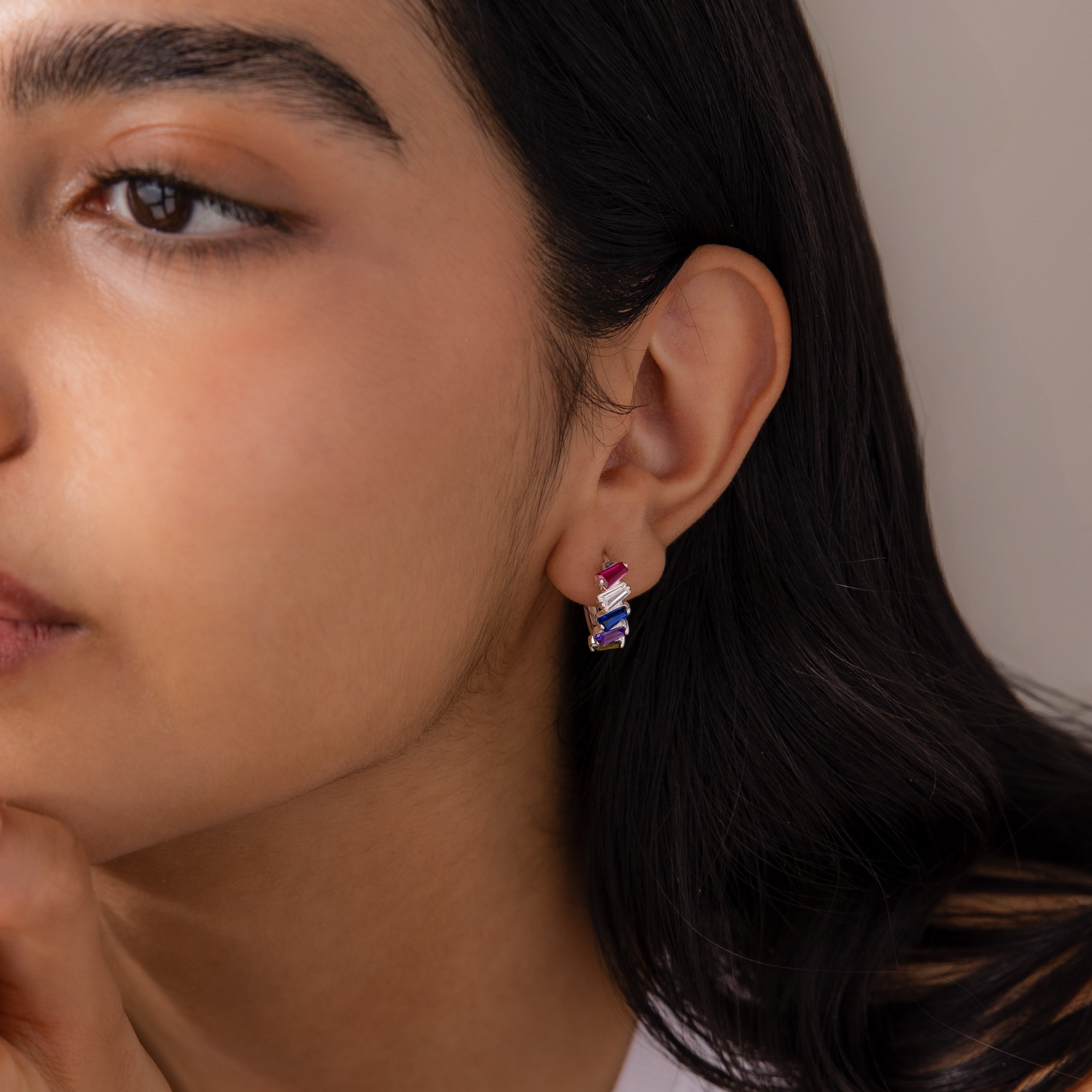 Multiple Tapered Birthstone Huggies