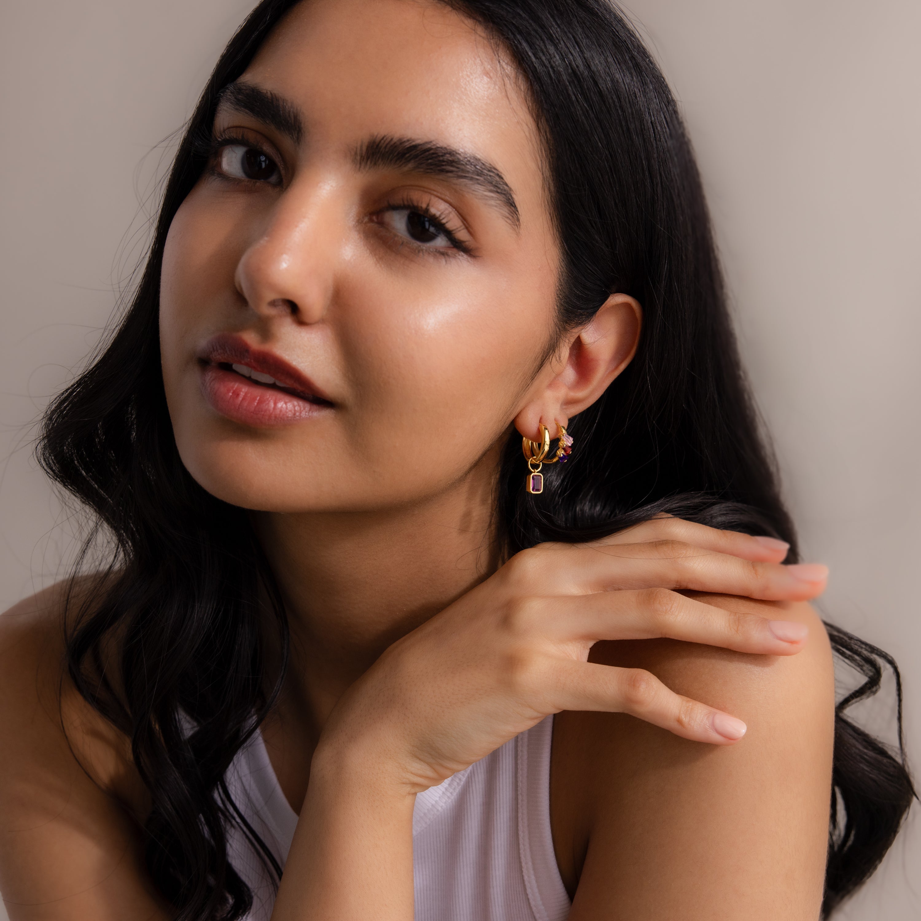 Multiple Tapered Birthstone Huggies