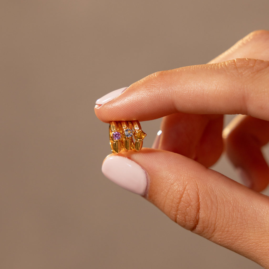 Ribbed Birthstone Huggies