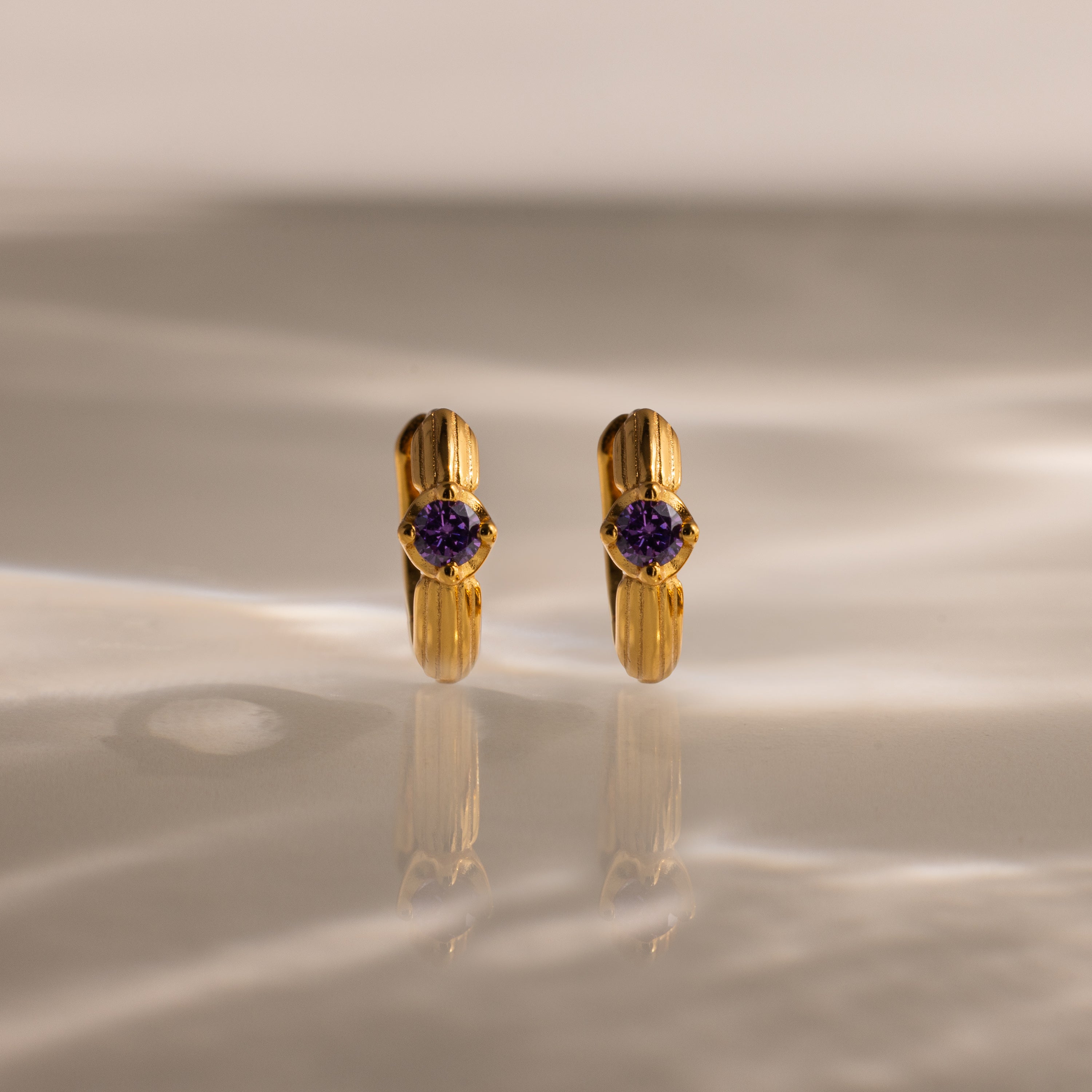 Ribbed Birthstone Huggies