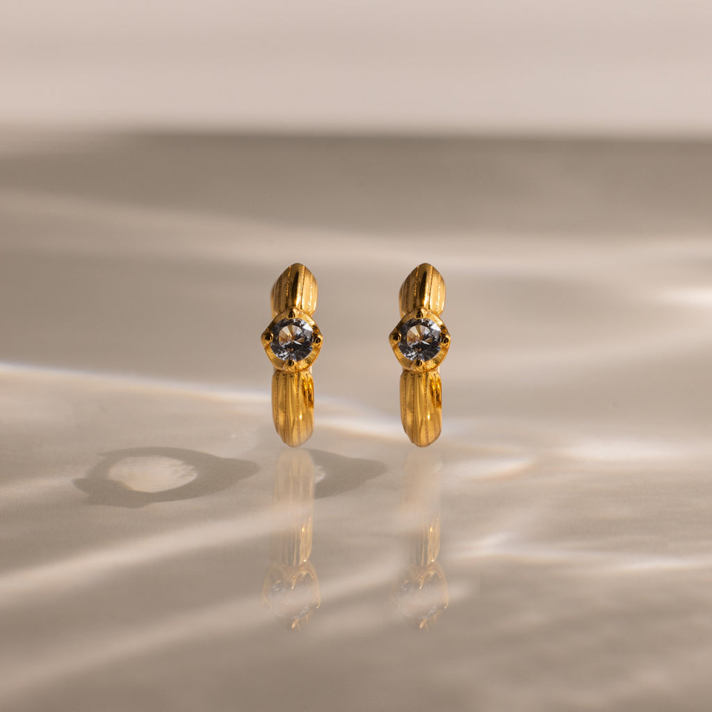 Ribbed Birthstone Huggies