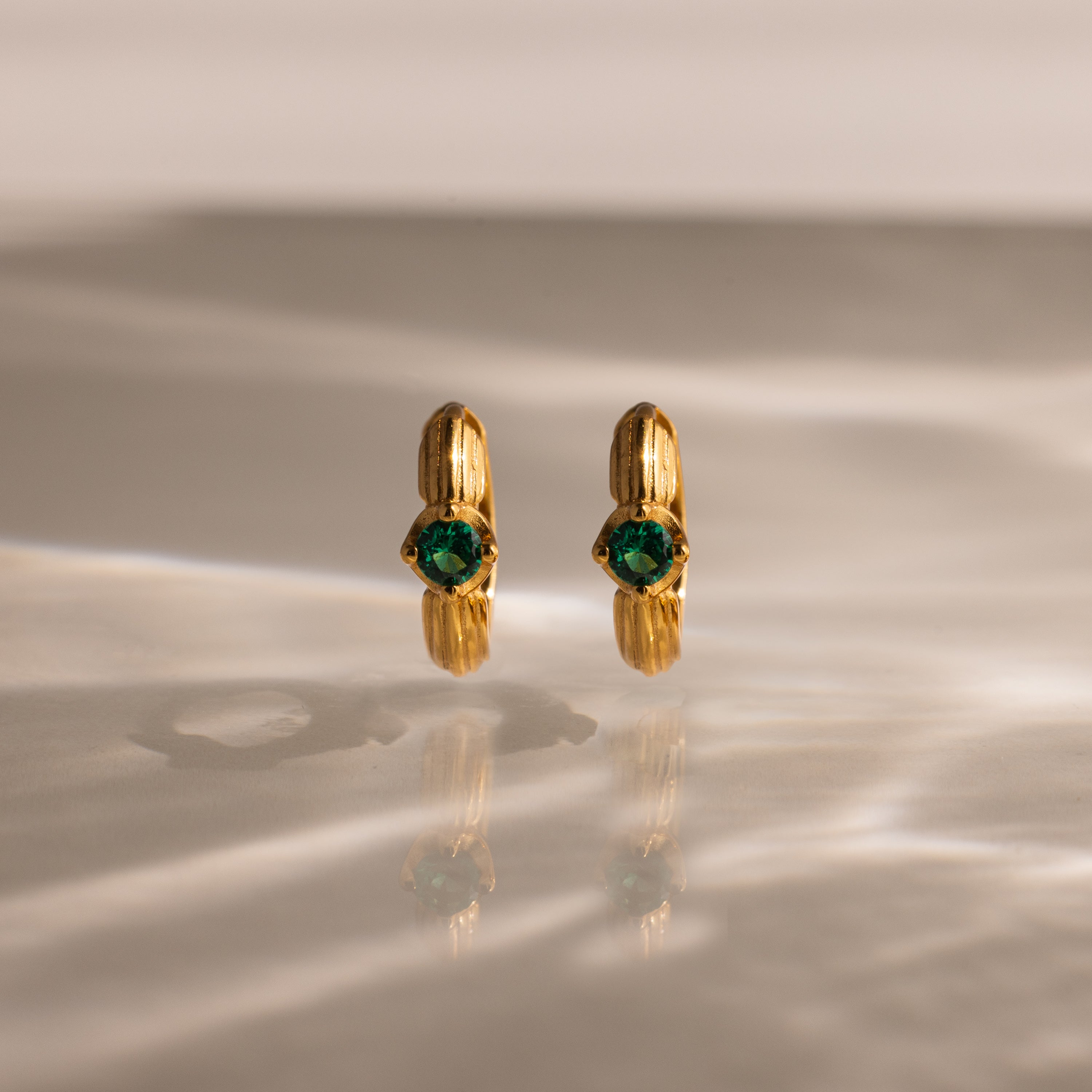 Ribbed Birthstone Huggies