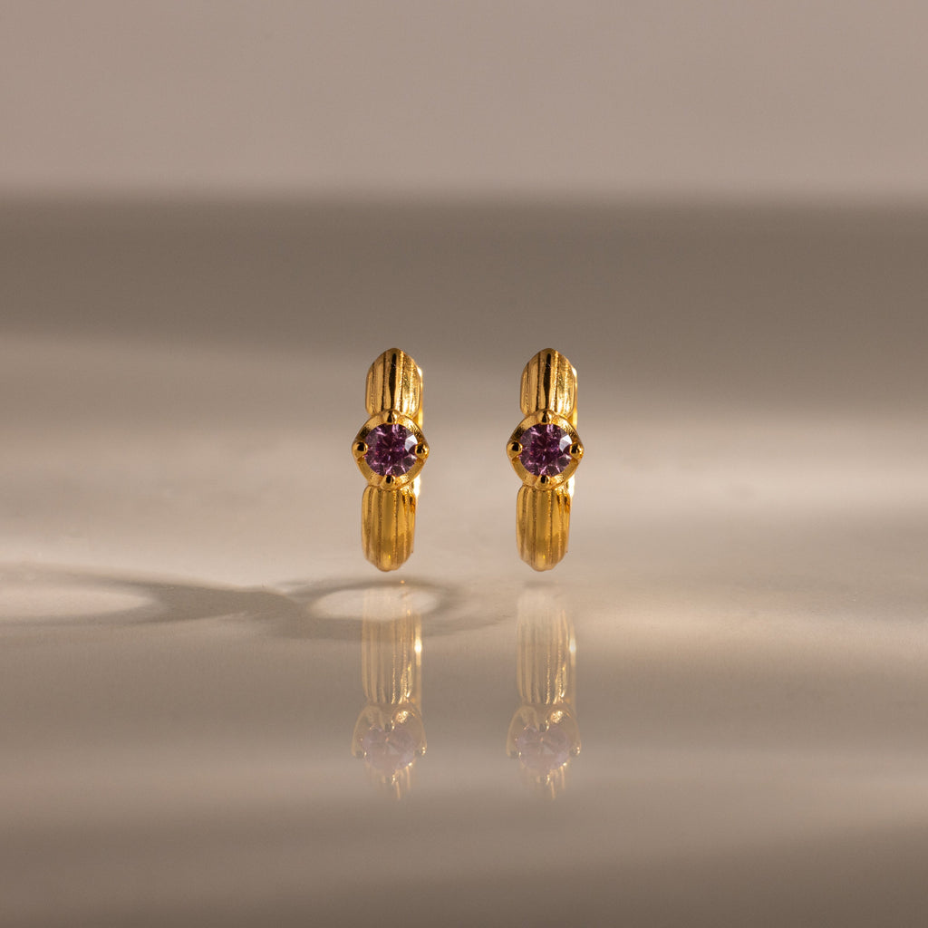 Ribbed Birthstone Huggies