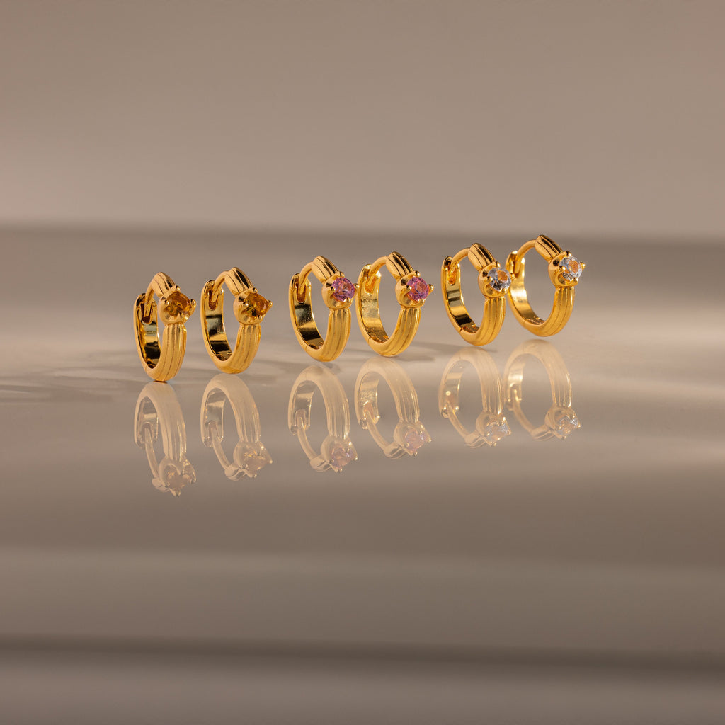 Ribbed Birthstone Huggies