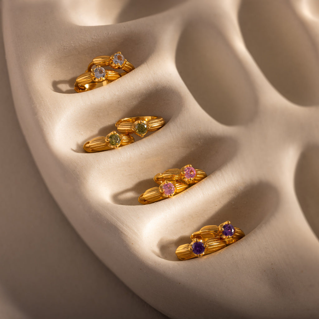 Ribbed Birthstone Huggies