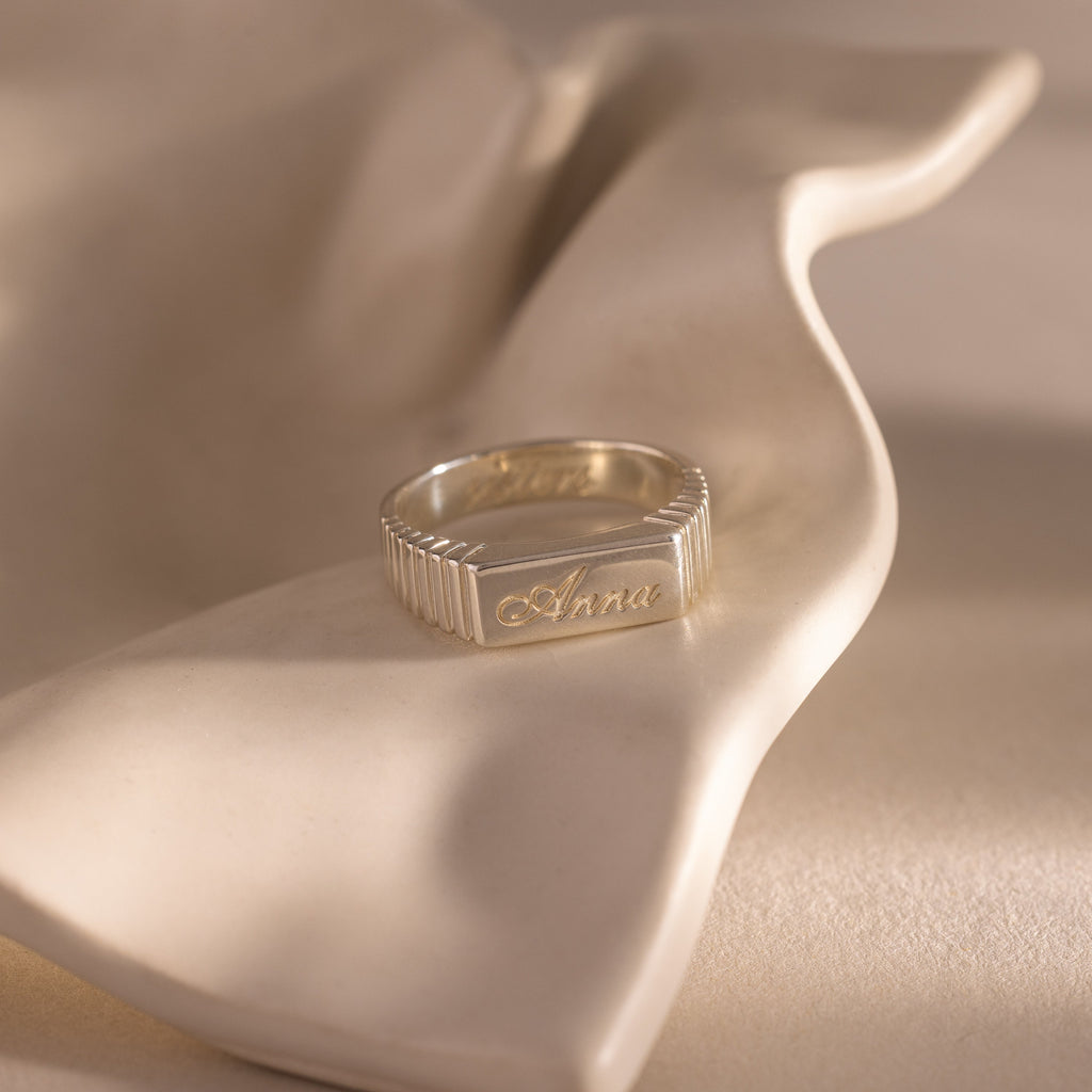 Ribbed Name Signet Ring