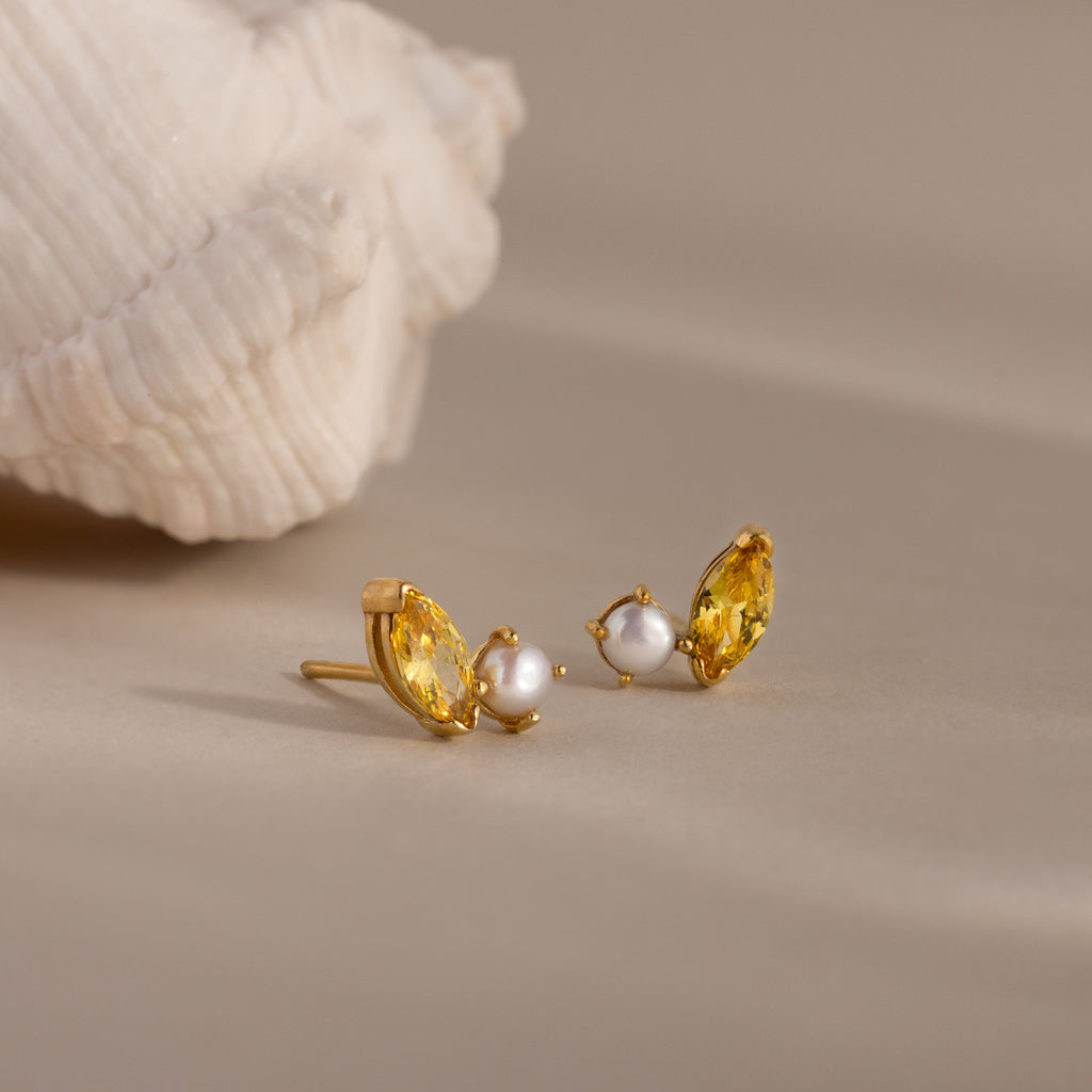 Marquise Birthstone & Pearl Studs