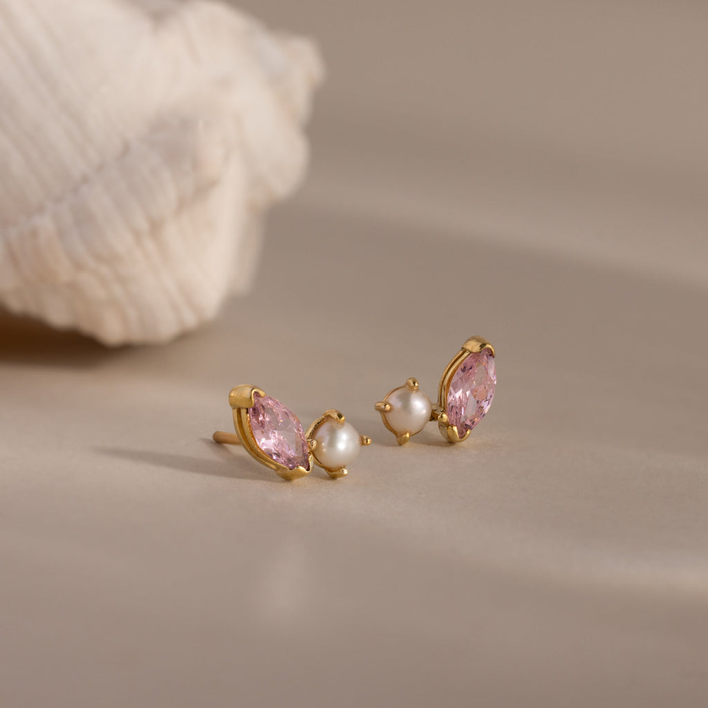 Marquise Birthstone & Pearl Studs