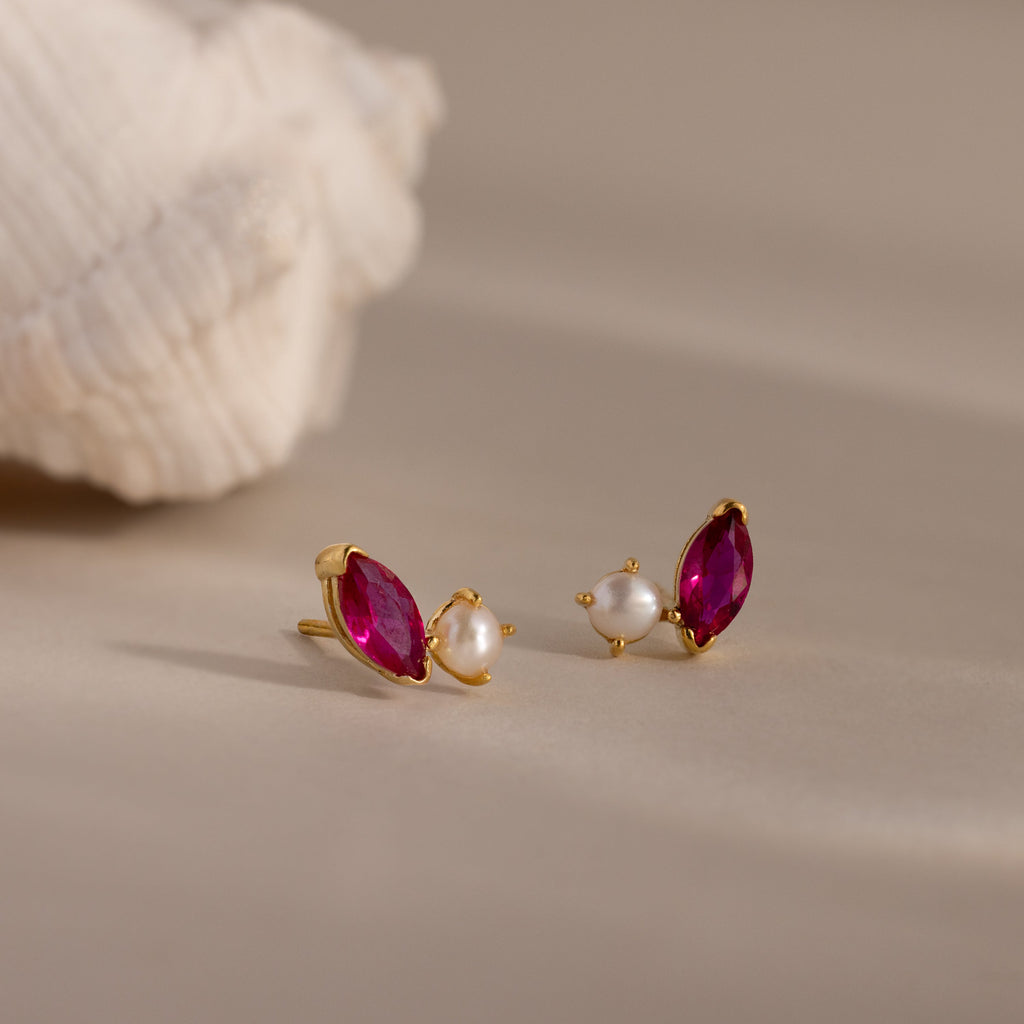 Marquise Birthstone & Pearl Studs