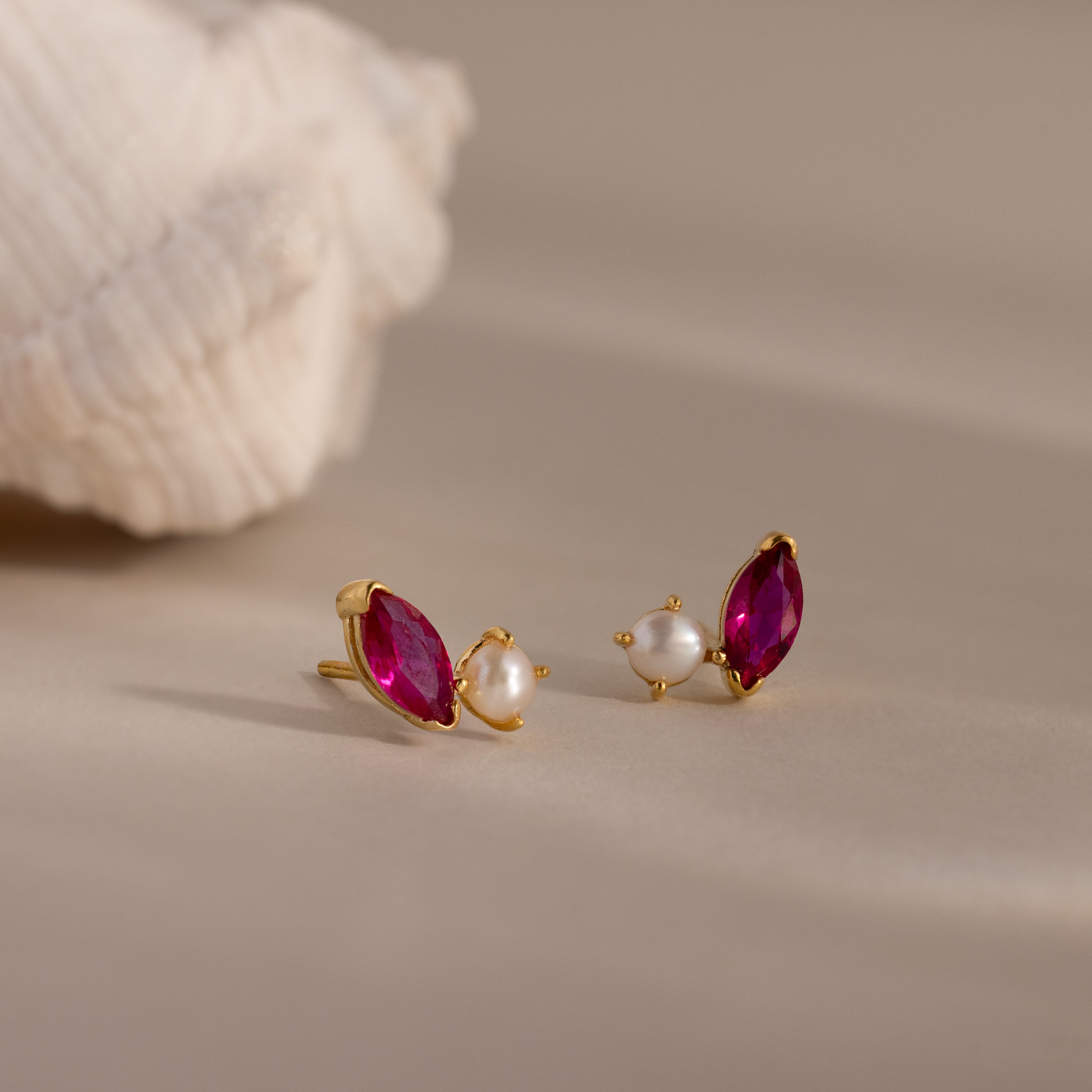 Marquise Birthstone & Pearl Studs