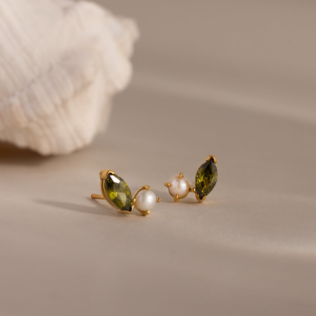 Marquise Birthstone & Pearl Studs