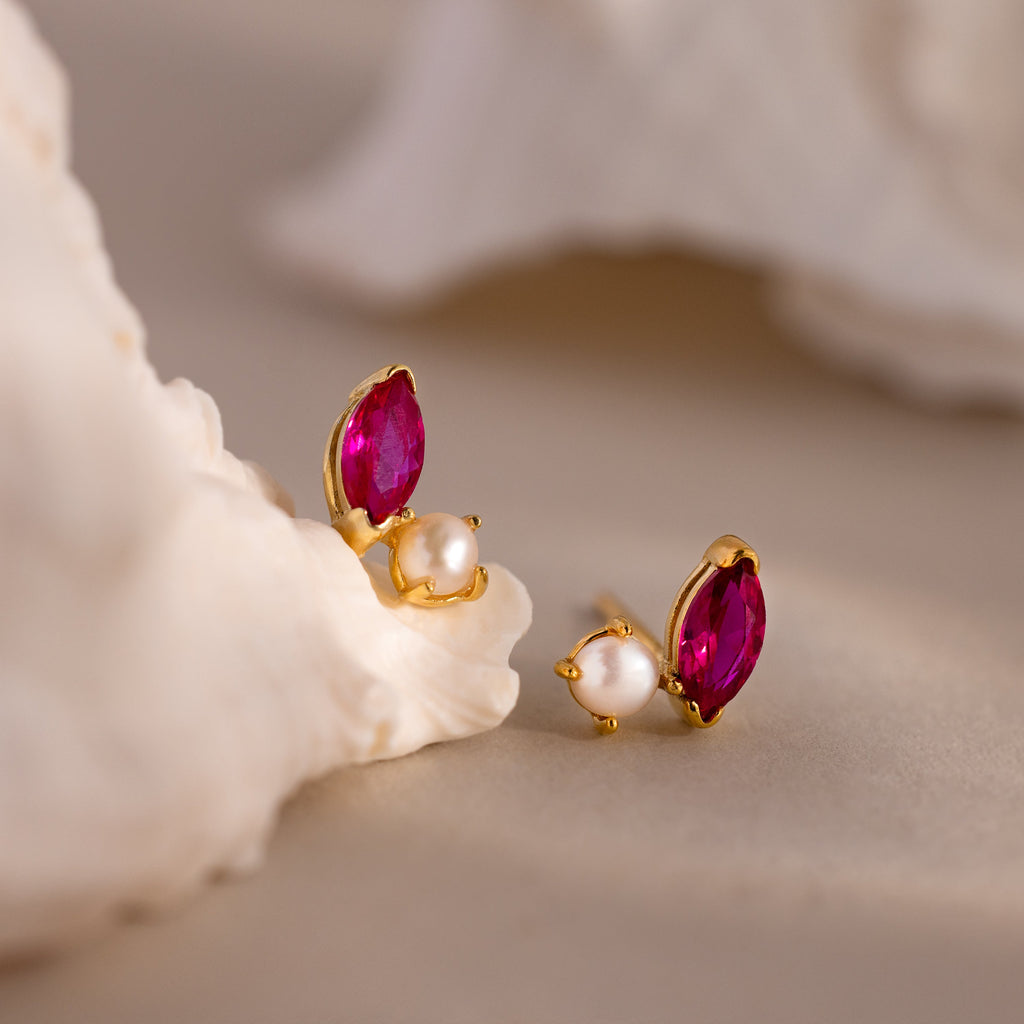 Marquise Birthstone & Pearl Studs