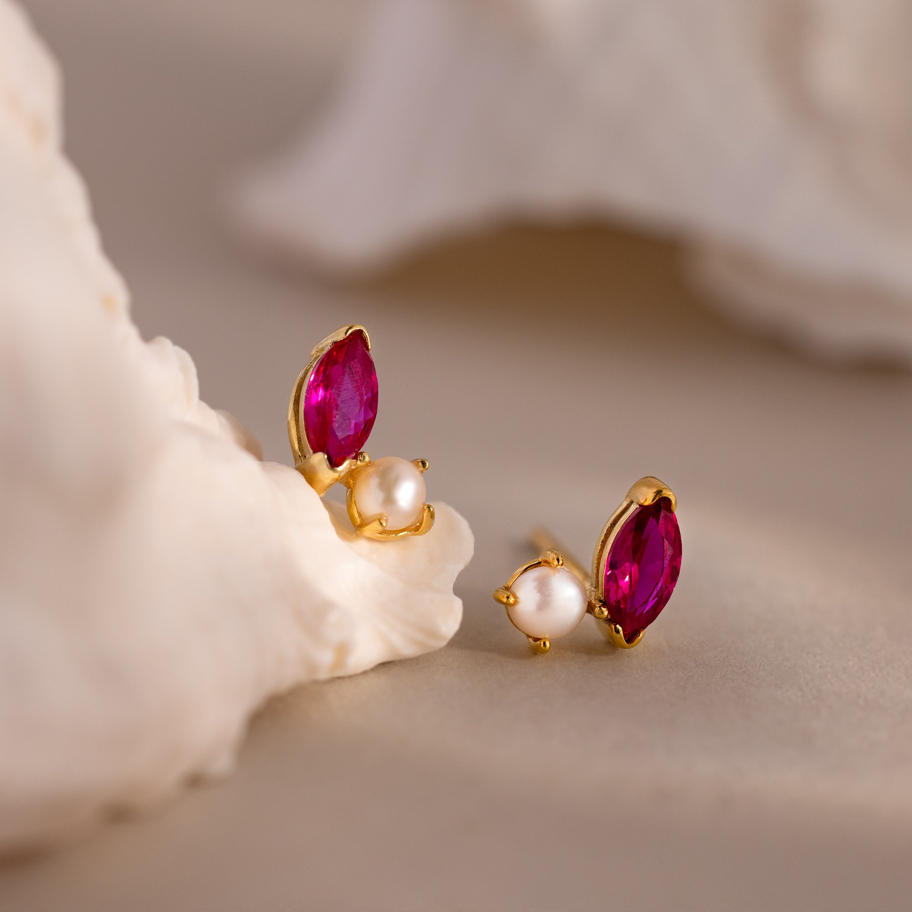 Marquise Birthstone & Pearl Studs