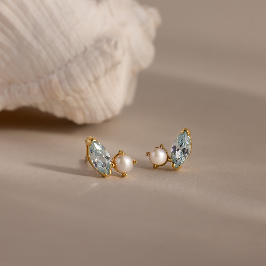 Marquise Birthstone & Pearl Studs