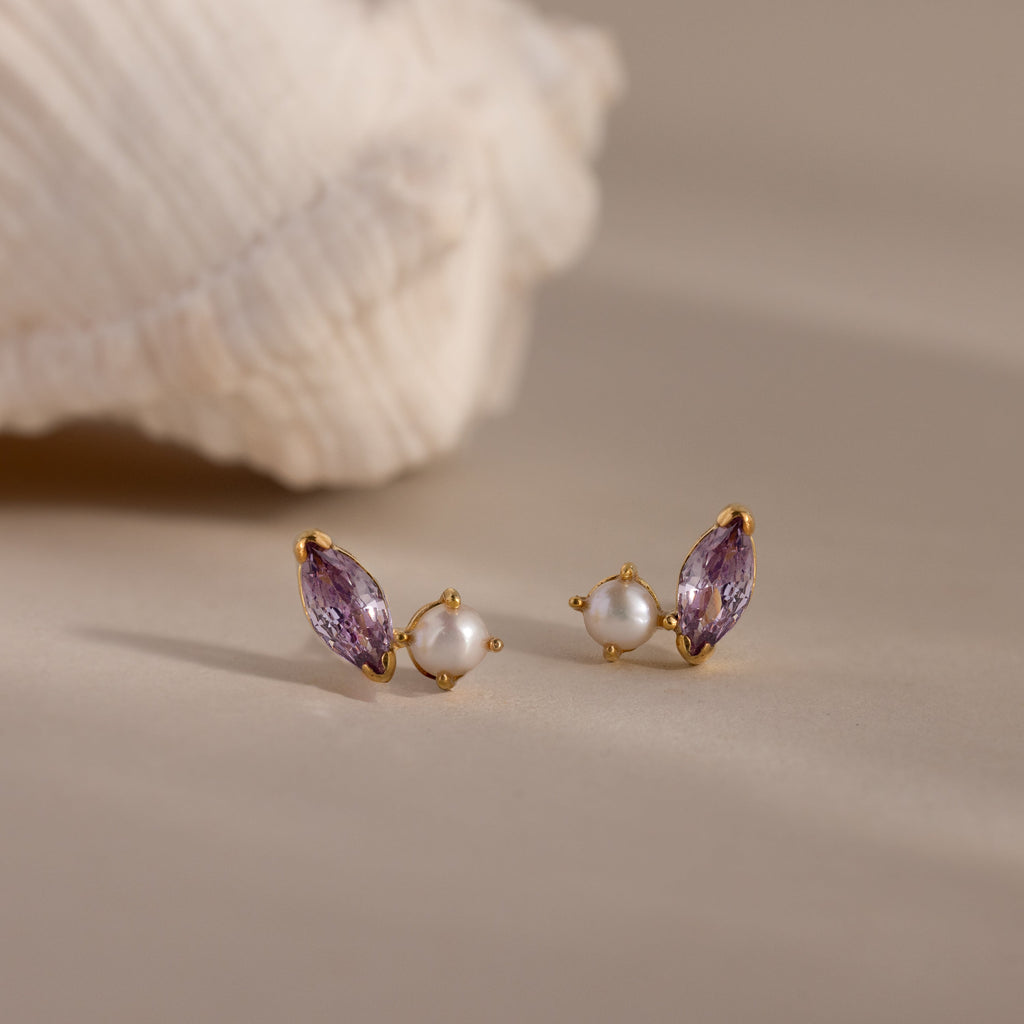 Marquise Birthstone & Pearl Studs