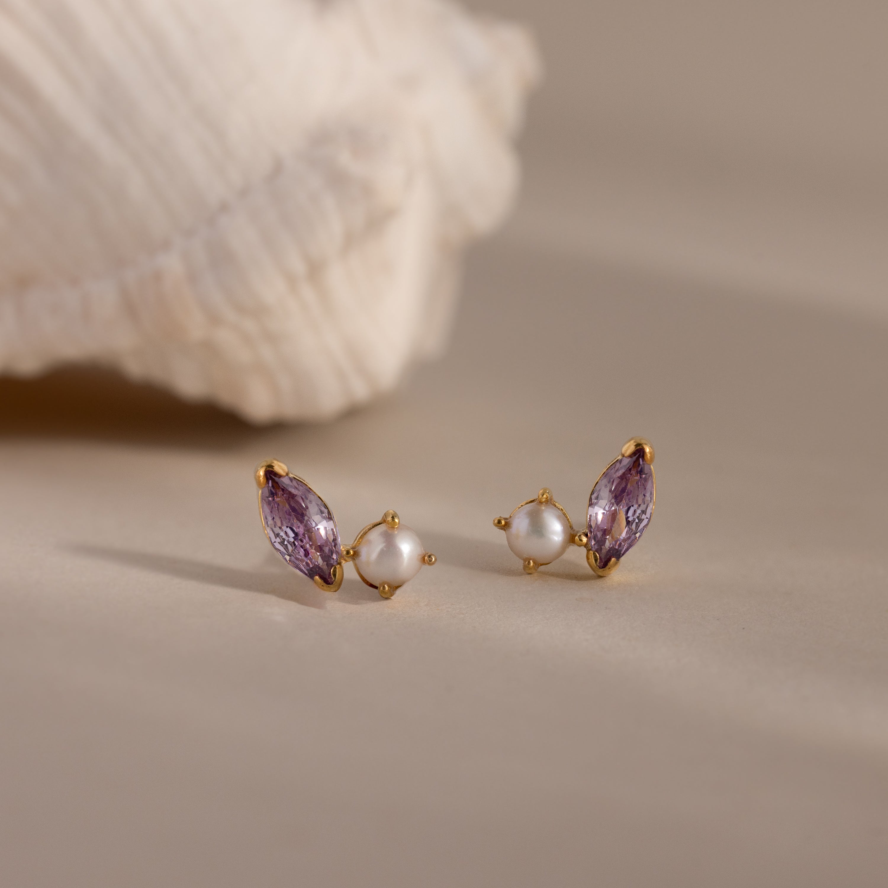 Marquise Birthstone & Pearl Studs