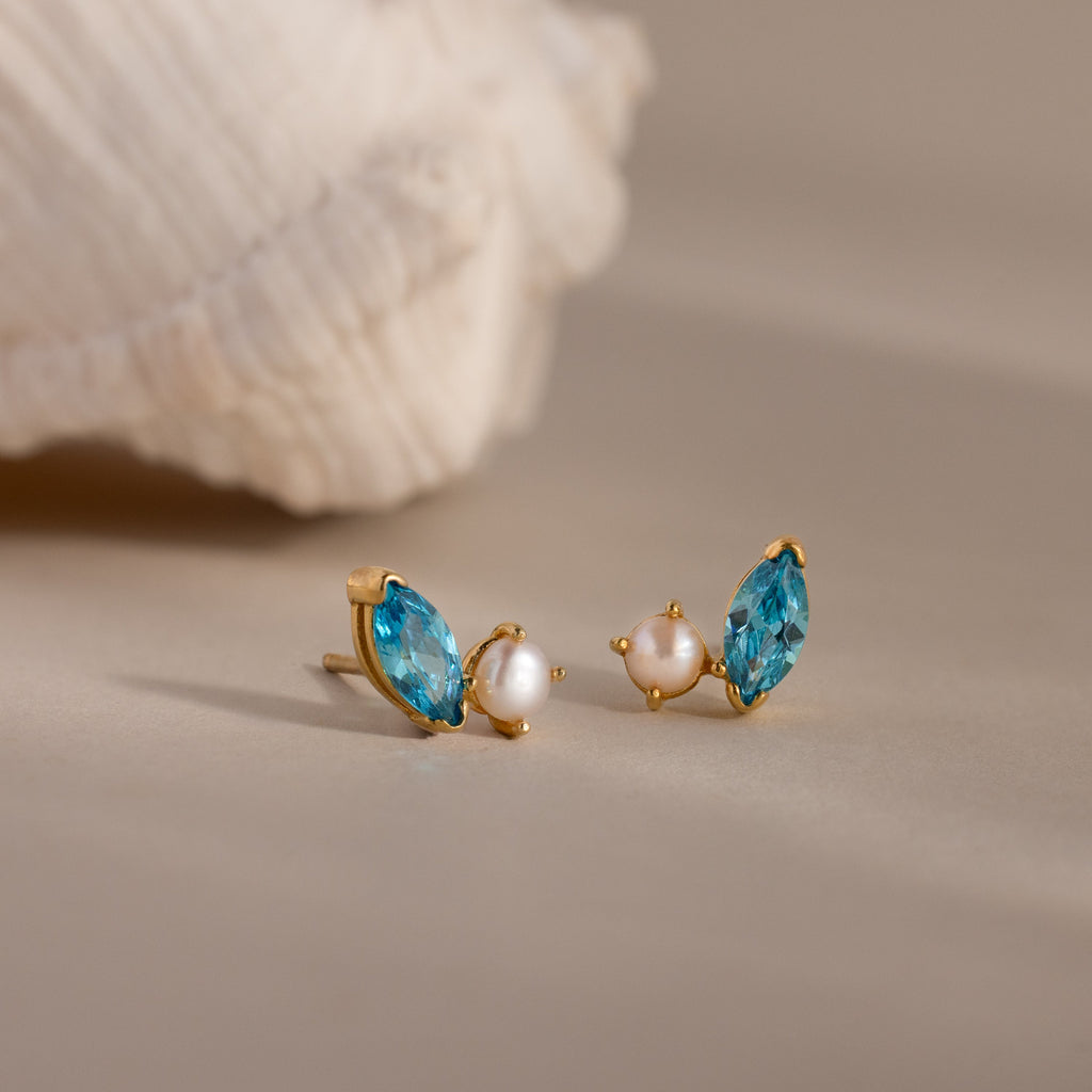 Marquise Birthstone & Pearl Studs