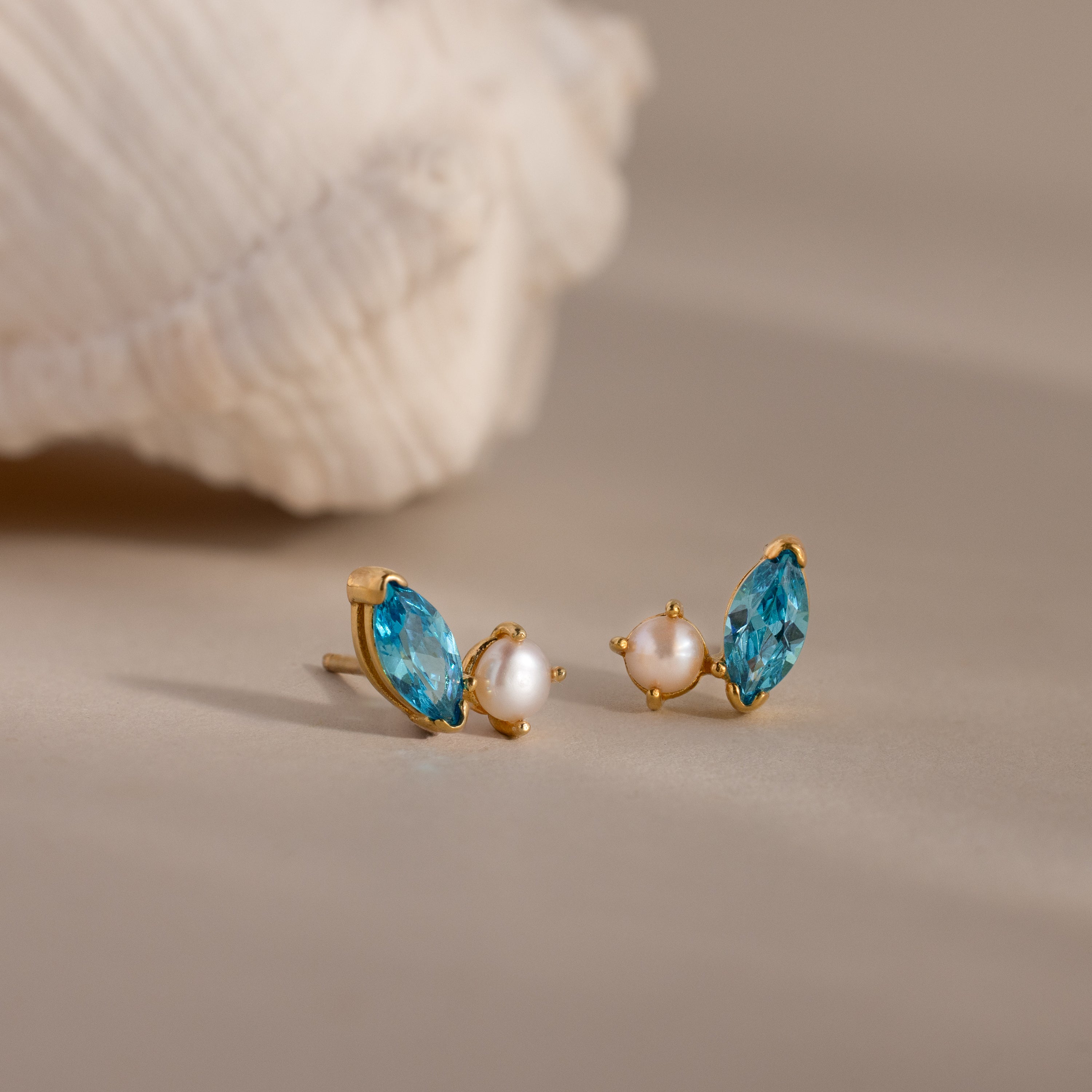 Marquise Birthstone & Pearl Studs