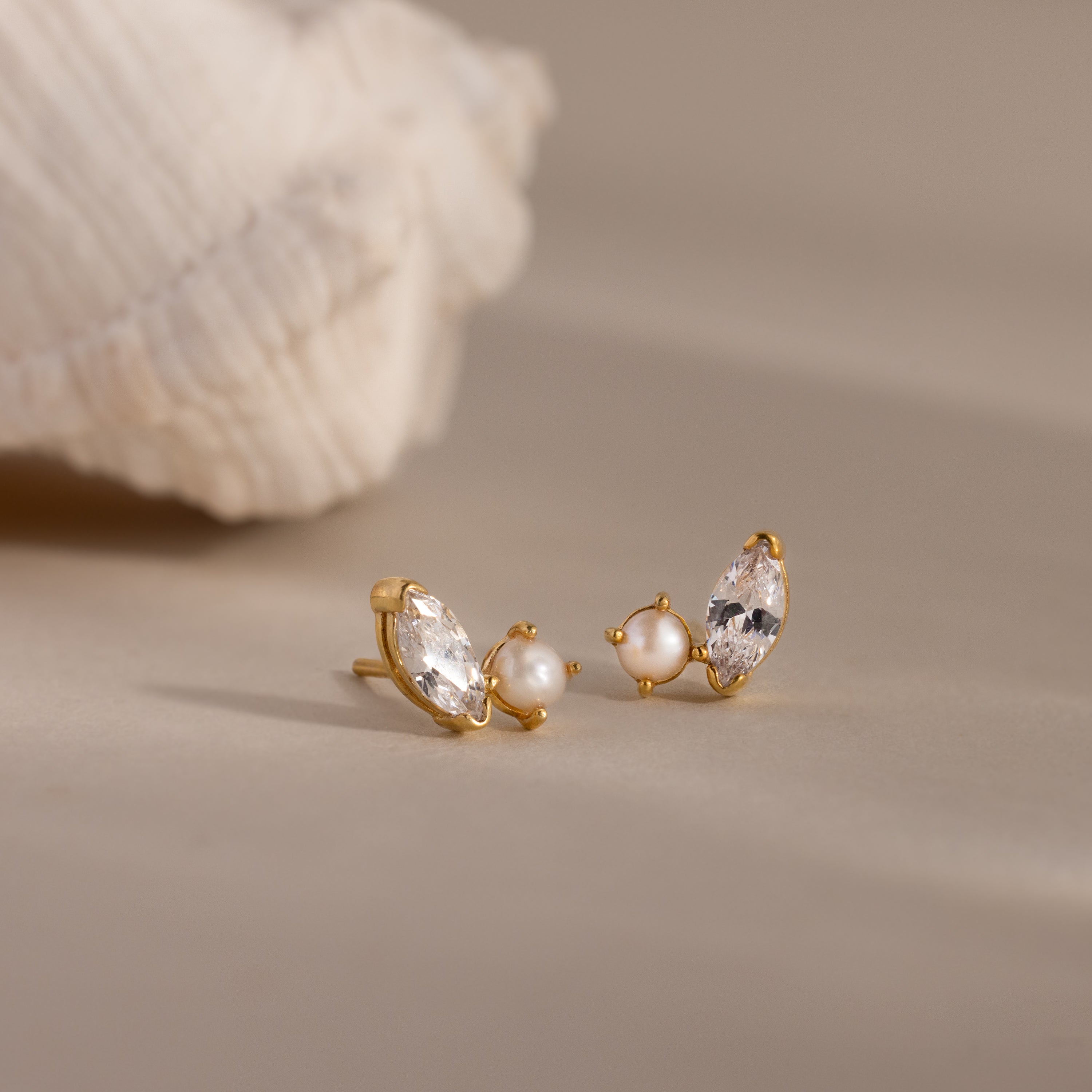 Marquise Birthstone & Pearl Studs