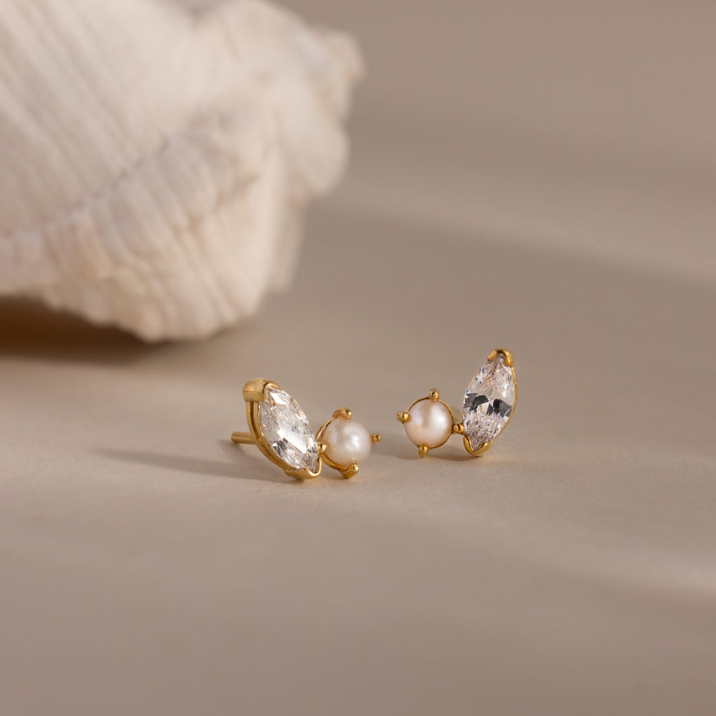 Marquise Birthstone & Pearl Studs