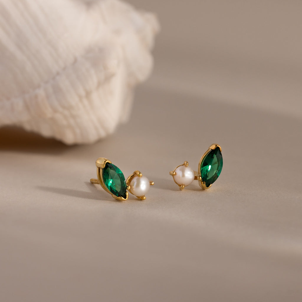 Marquise Birthstone & Pearl Studs