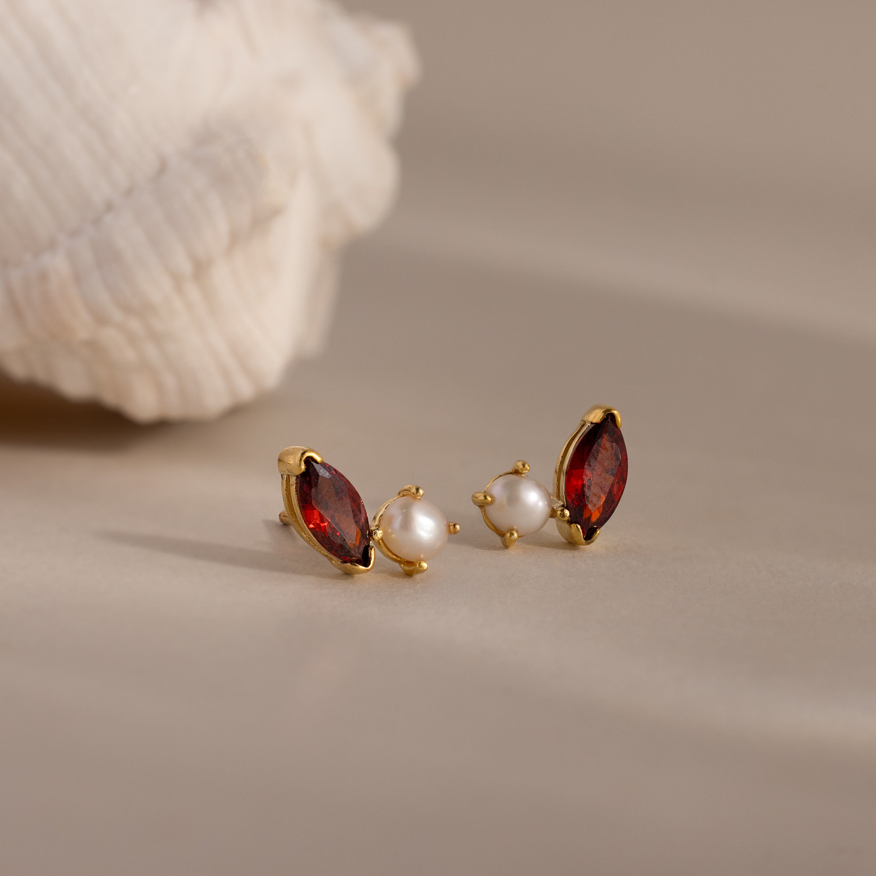 Marquise Birthstone & Pearl Studs