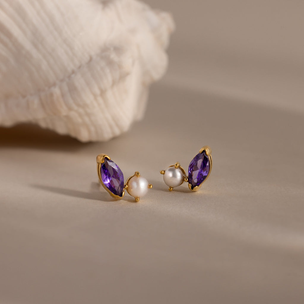 Marquise Birthstone & Pearl Studs