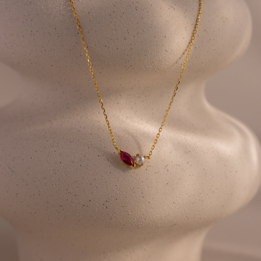Marquise Birthstone & Pearl Necklace