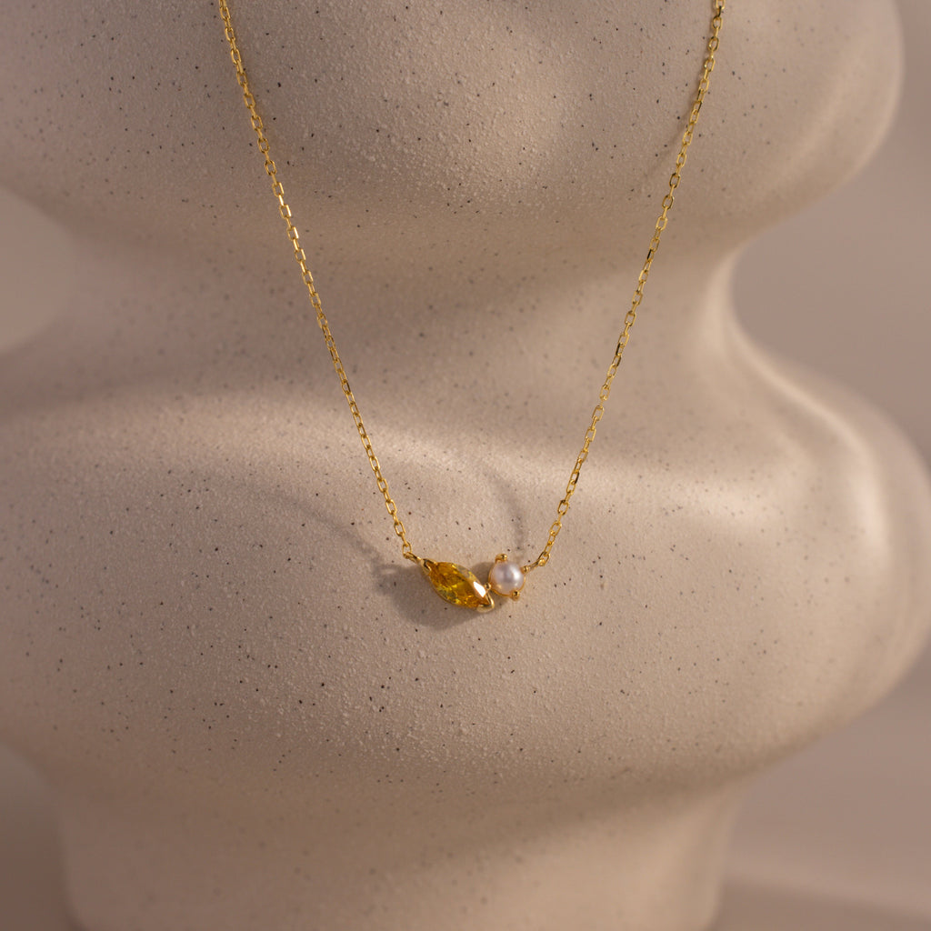 Marquise Birthstone & Pearl Necklace
