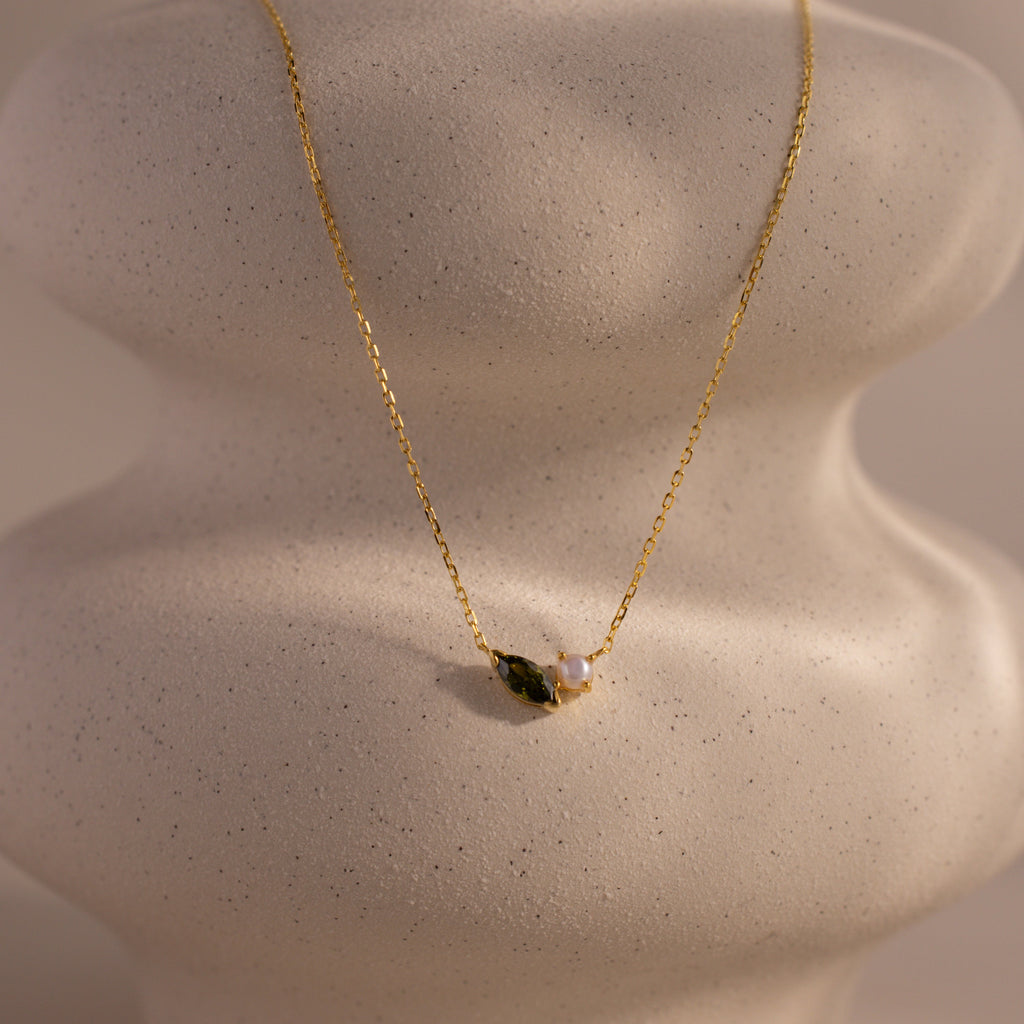 Marquise Birthstone & Pearl Necklace
