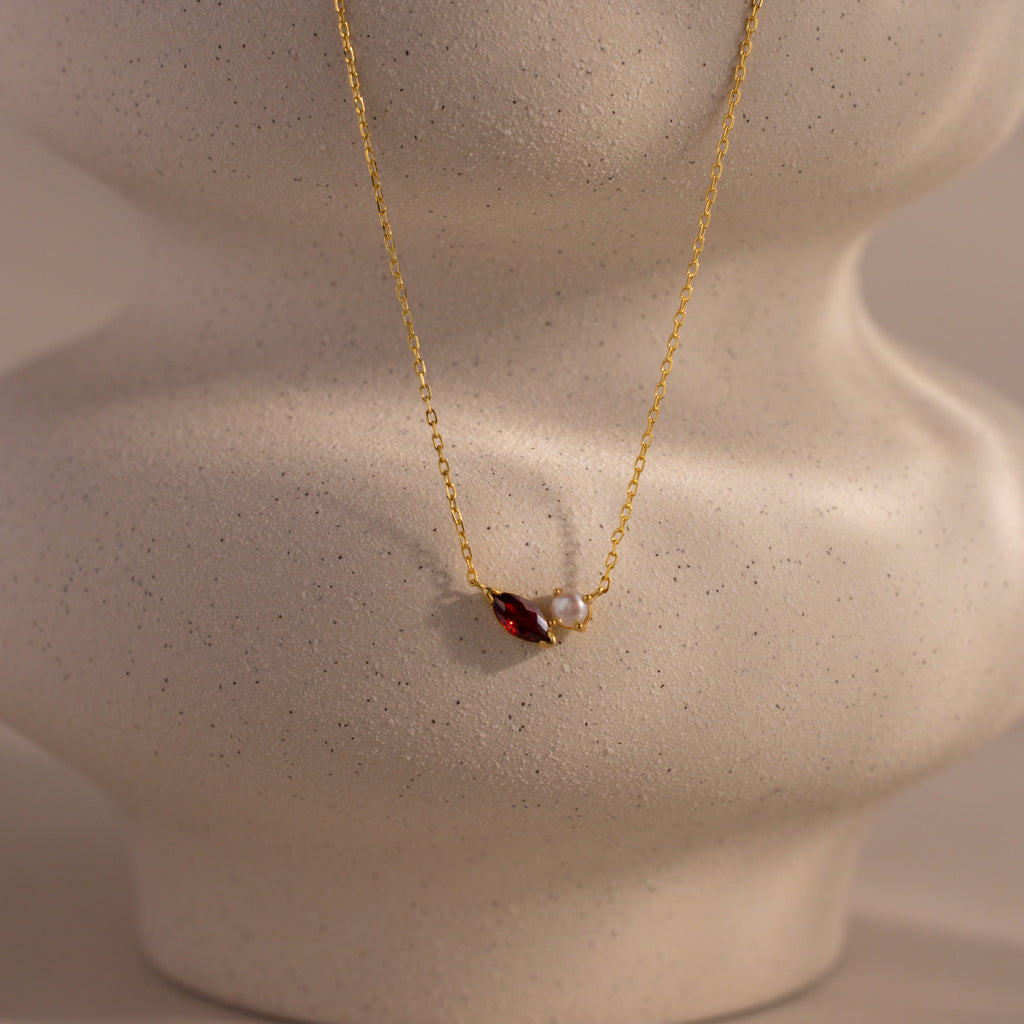 Marquise Birthstone & Pearl Necklace
