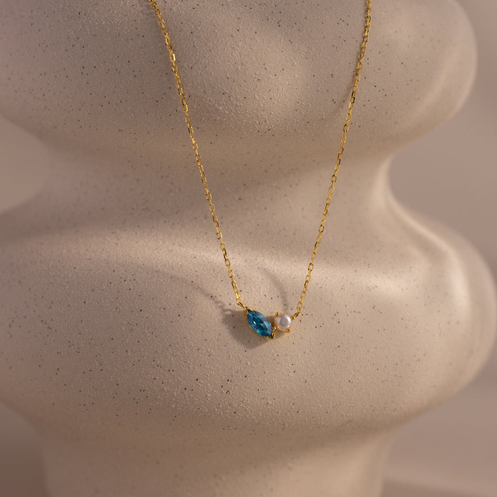 Marquise Birthstone & Pearl Necklace