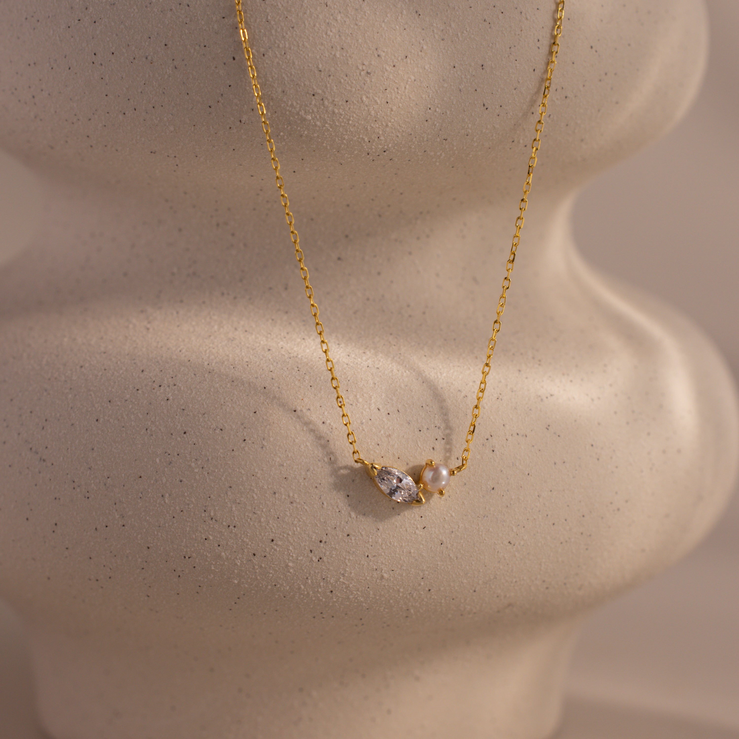 Marquise Birthstone & Pearl Necklace