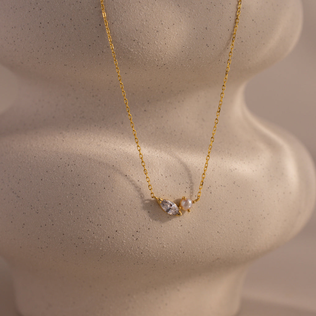 Marquise Birthstone & Pearl Necklace