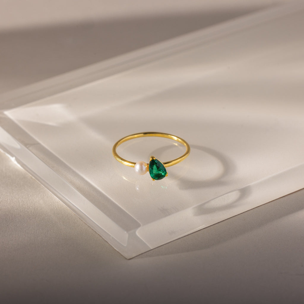 Teardrop Birthstone & Pearl Ring
