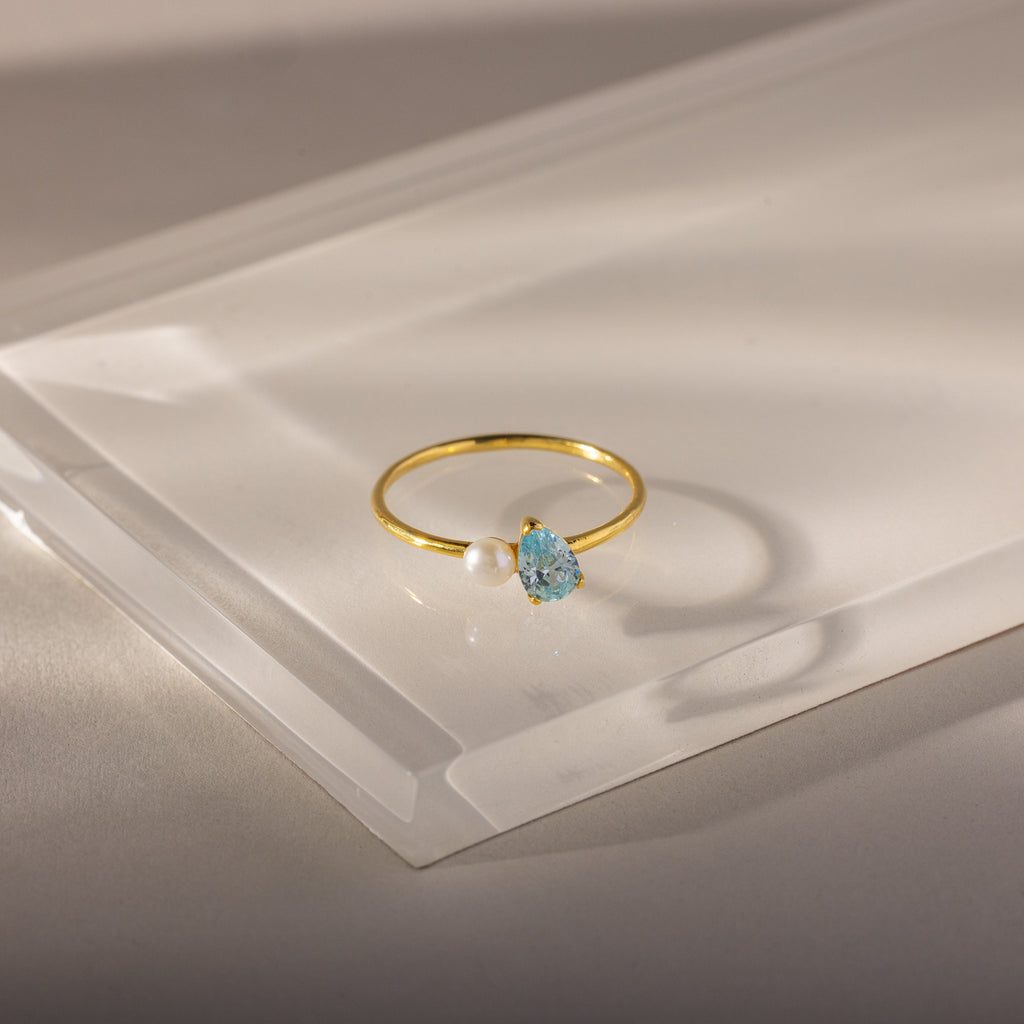 Teardrop Birthstone & Pearl Ring