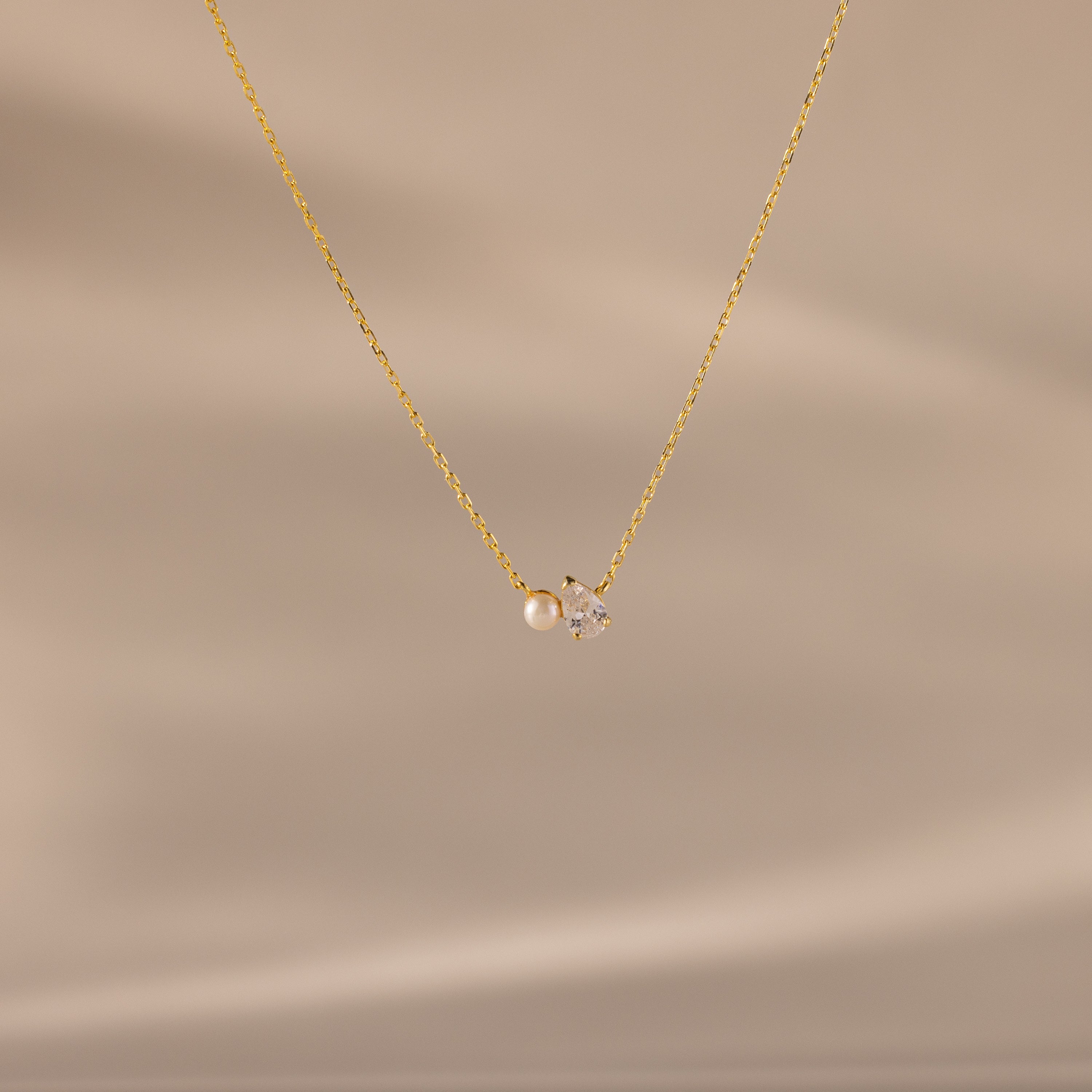 Teardrop Birthstone & Pearl Necklace