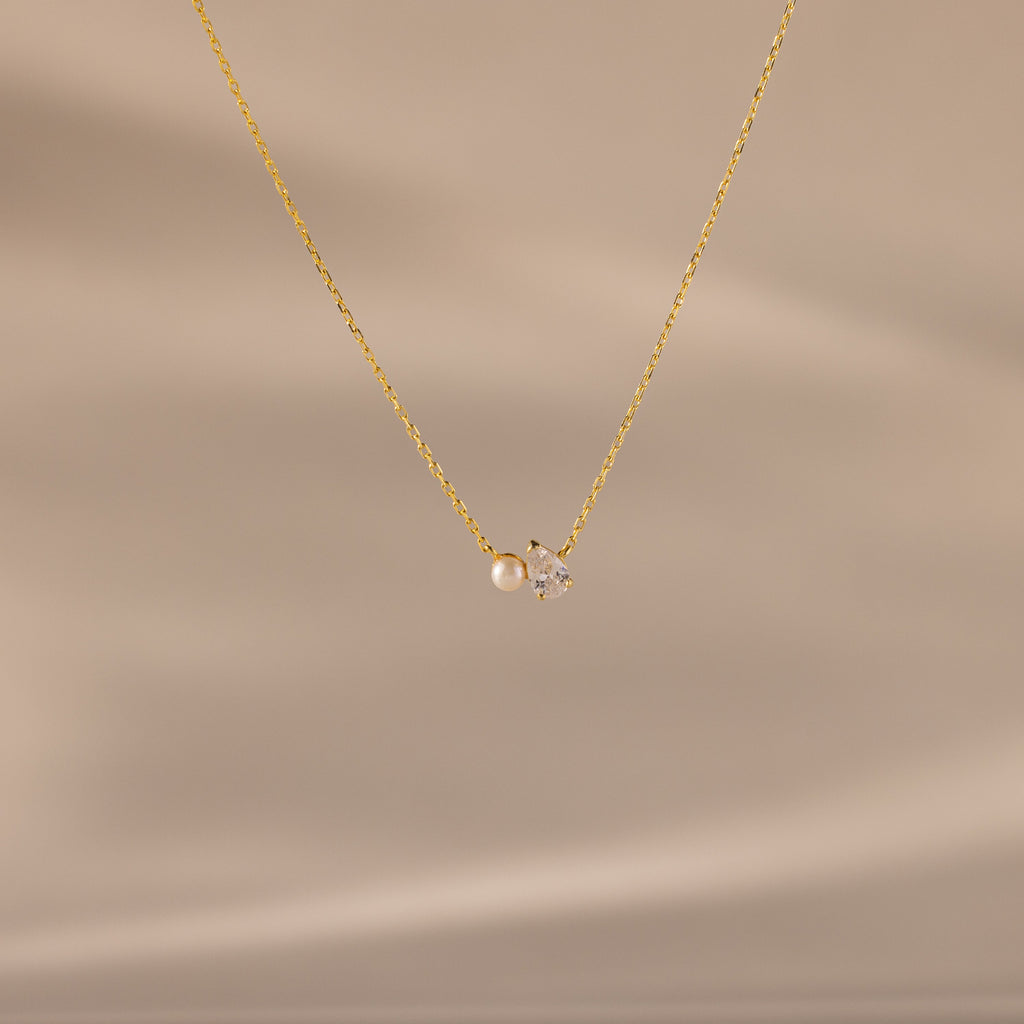 Teardrop Birthstone & Pearl Necklace