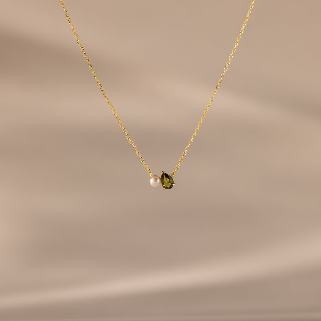 Teardrop Birthstone & Pearl Necklace