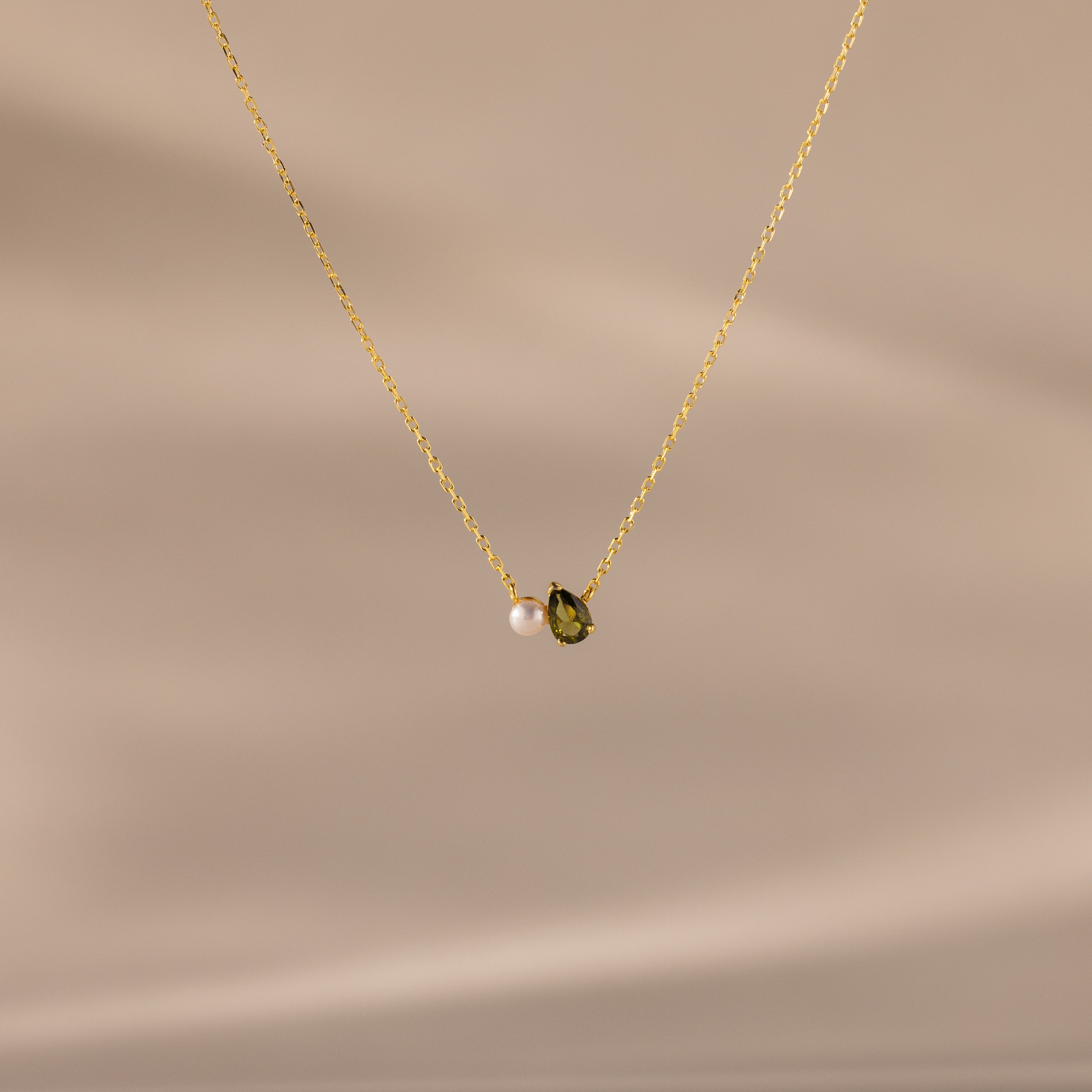 Teardrop Birthstone & Pearl Necklace
