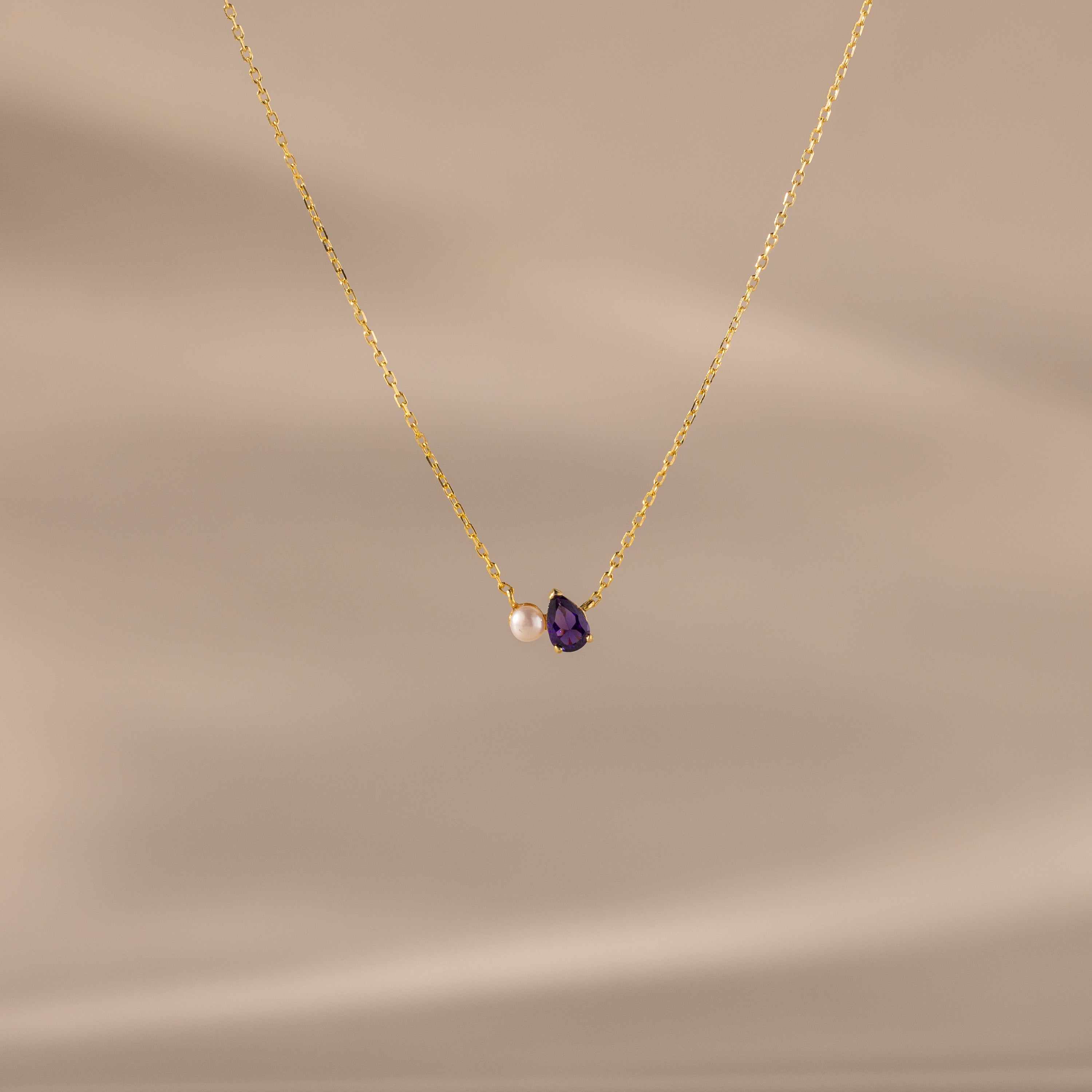 Teardrop Birthstone & Pearl Necklace
