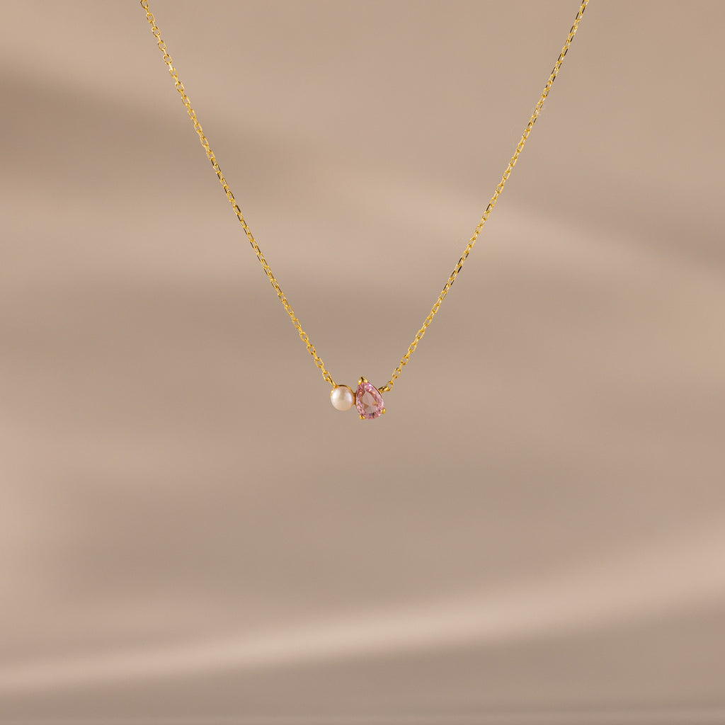 Teardrop Birthstone & Pearl Necklace