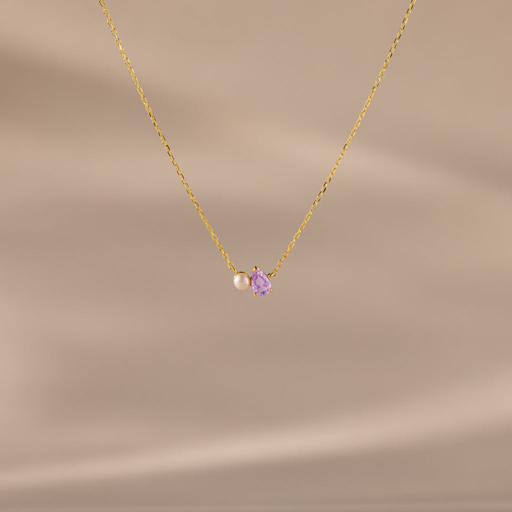 Teardrop Birthstone & Pearl Necklace
