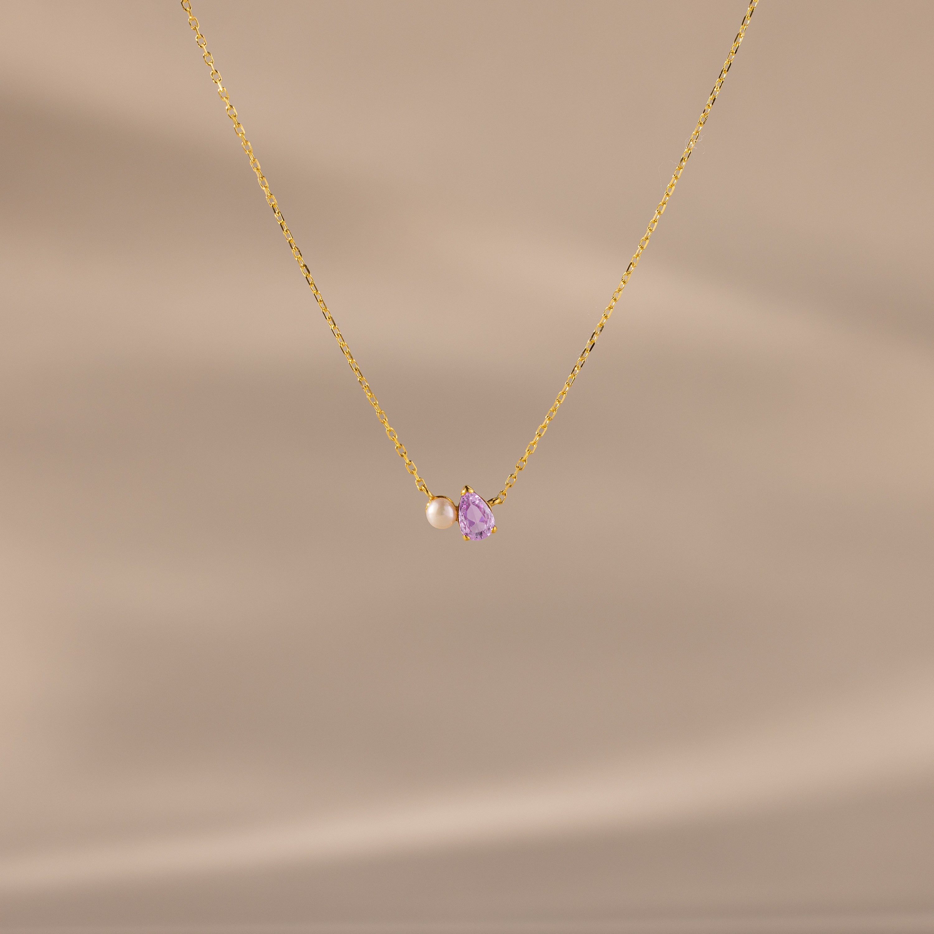 Teardrop Birthstone & Pearl Necklace