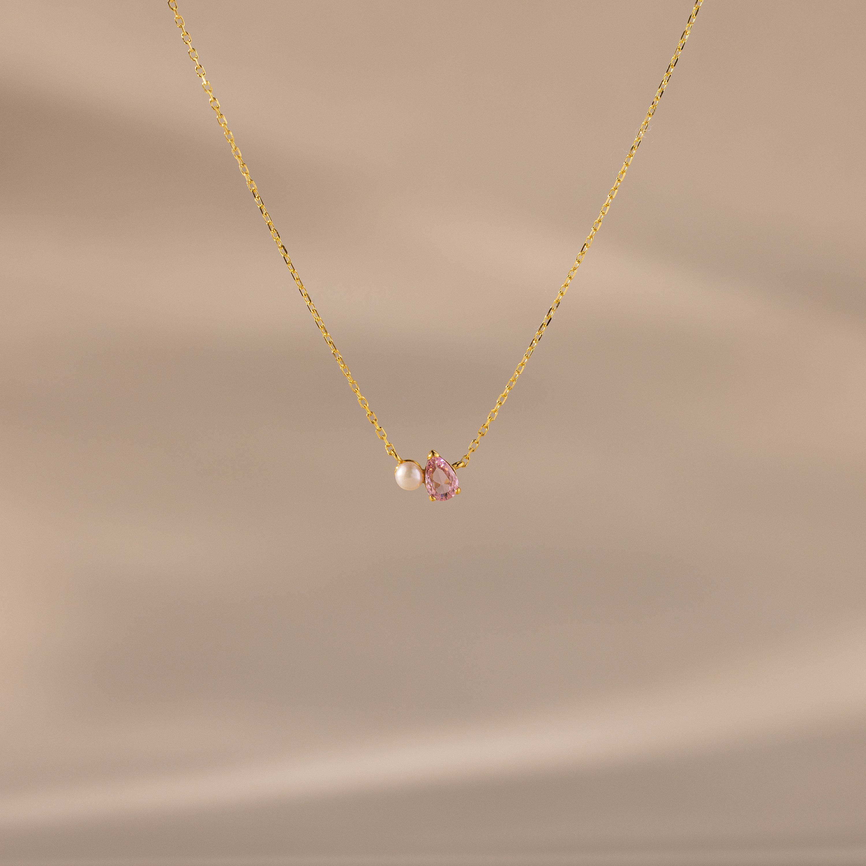 Teardrop Birthstone & Pearl Necklace