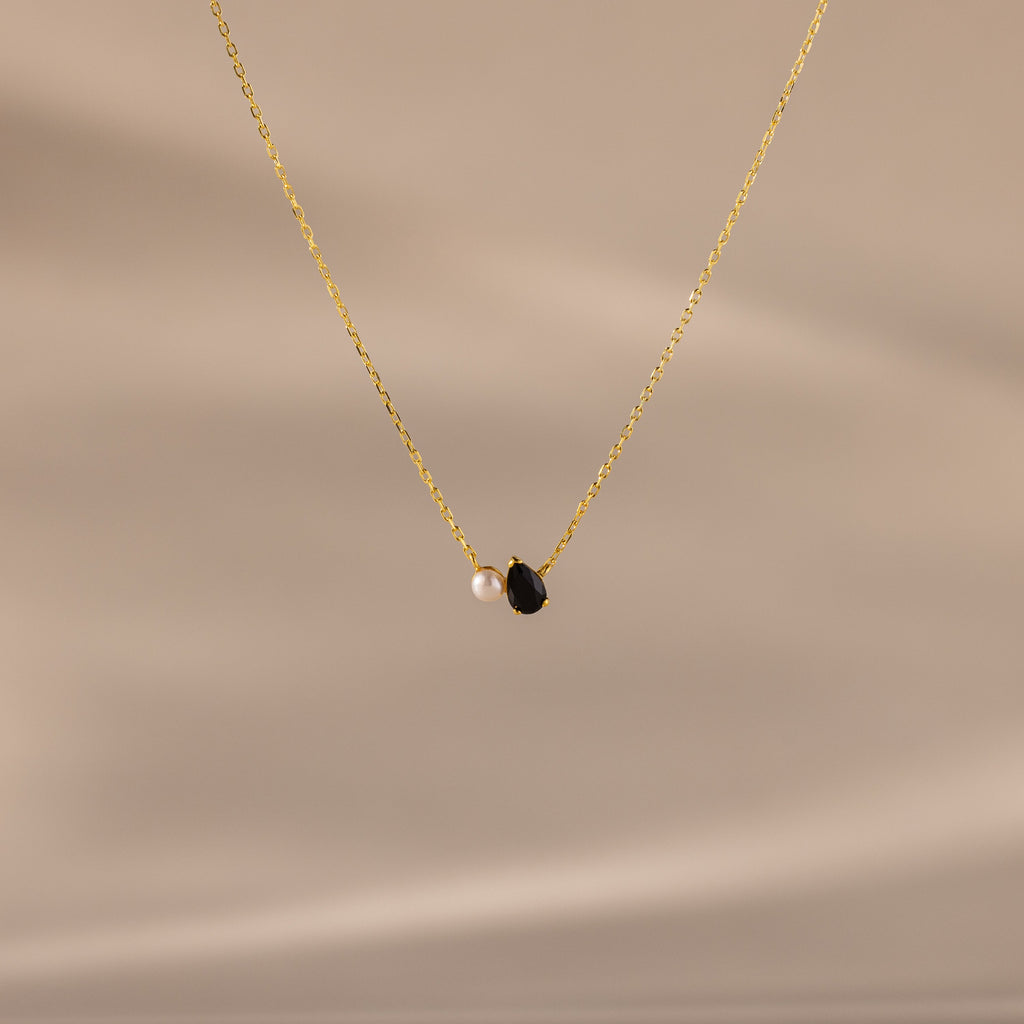 Teardrop Birthstone & Pearl Necklace