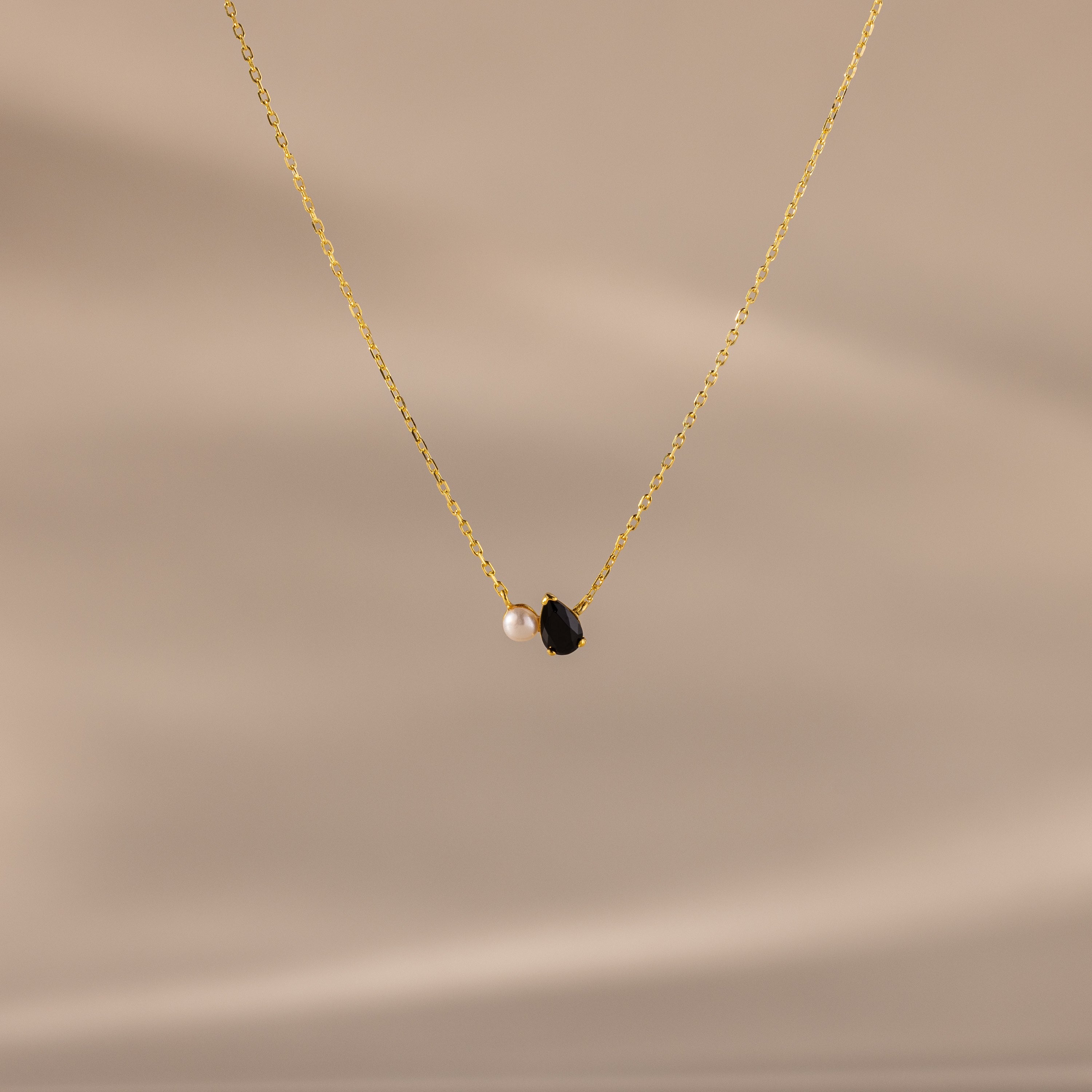 Teardrop Birthstone & Pearl Necklace