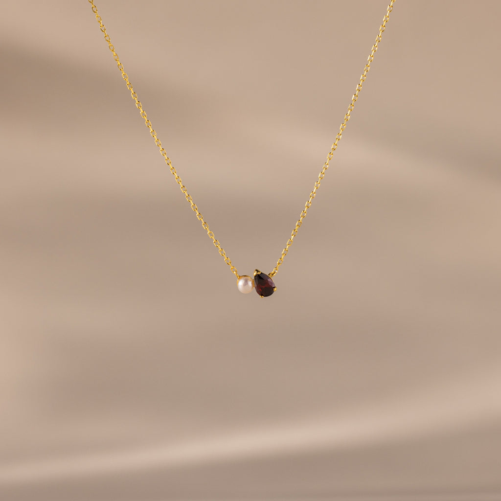 Teardrop Birthstone & Pearl Necklace
